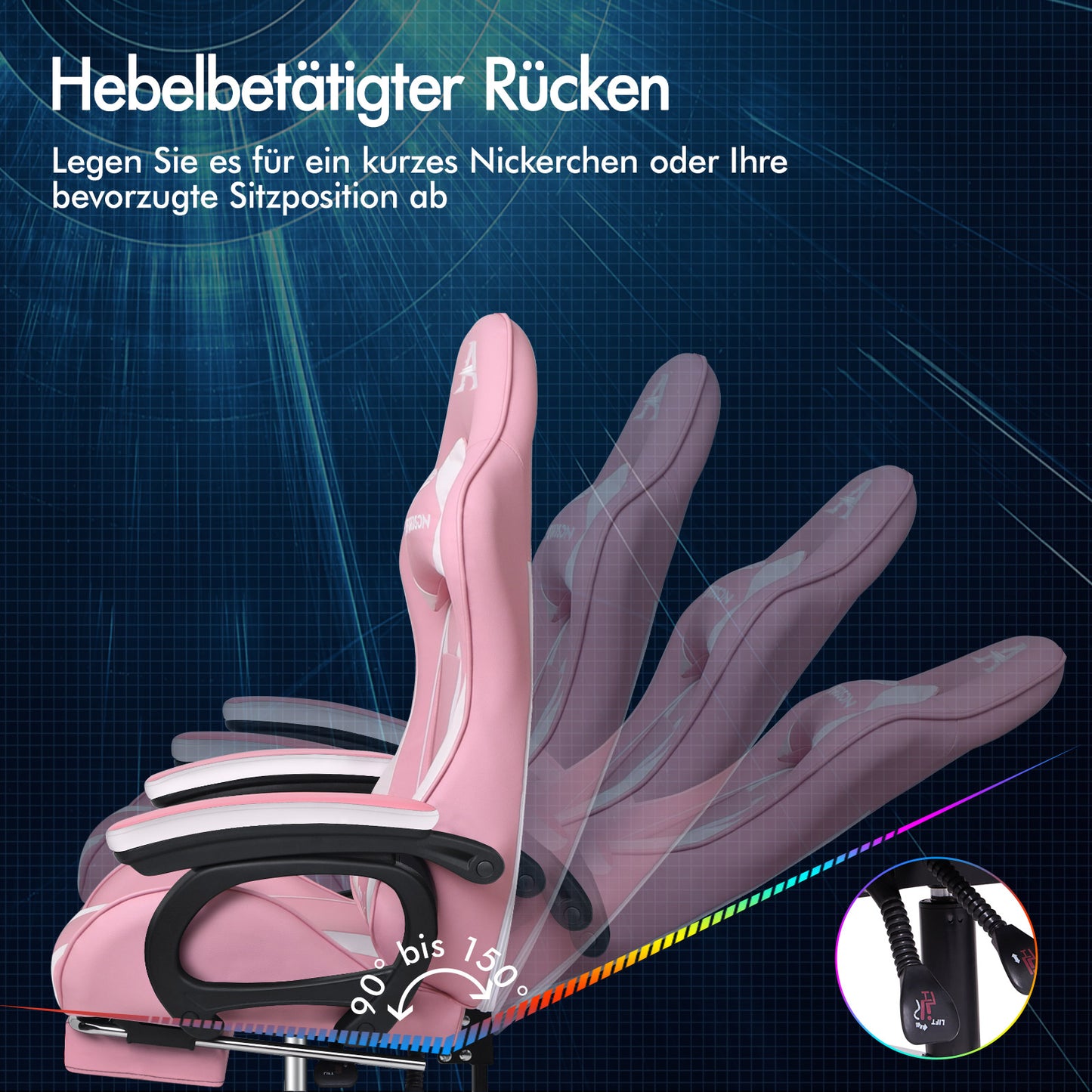 ALFORDSON Gaming Stuhl mit 2-Punkt Massage Bürostuhl mit Fußstütze Rosa & Weiß