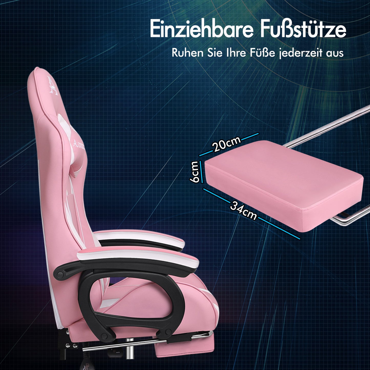 ALFORDSON Gaming Stuhl mit 2-Punkt Massage Bürostuhl mit Fußstütze Rosa & Weiß