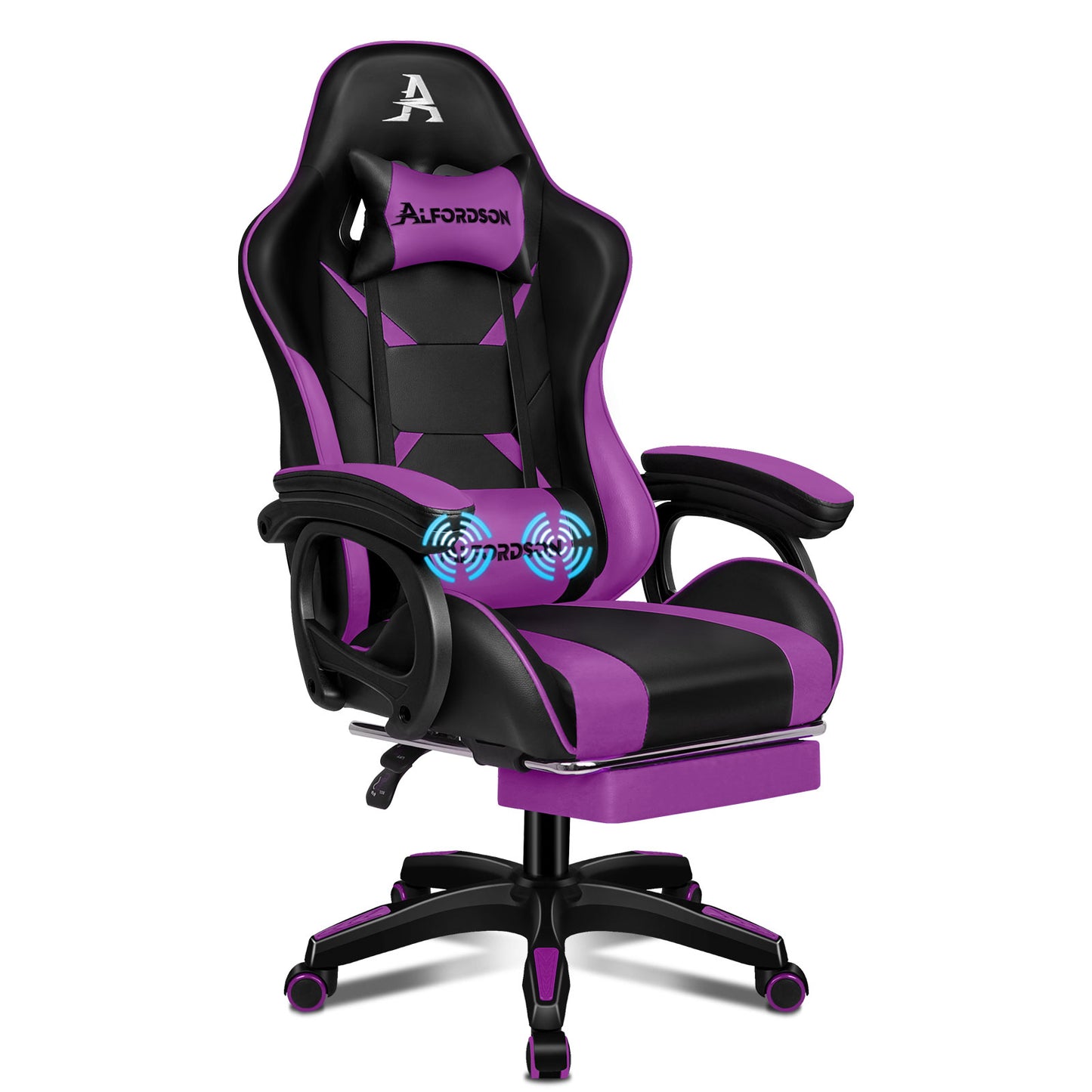 ALFORDSON Gaming Stuhl mit 2-Punkt Massage Bürostuhl mit Fußstütze