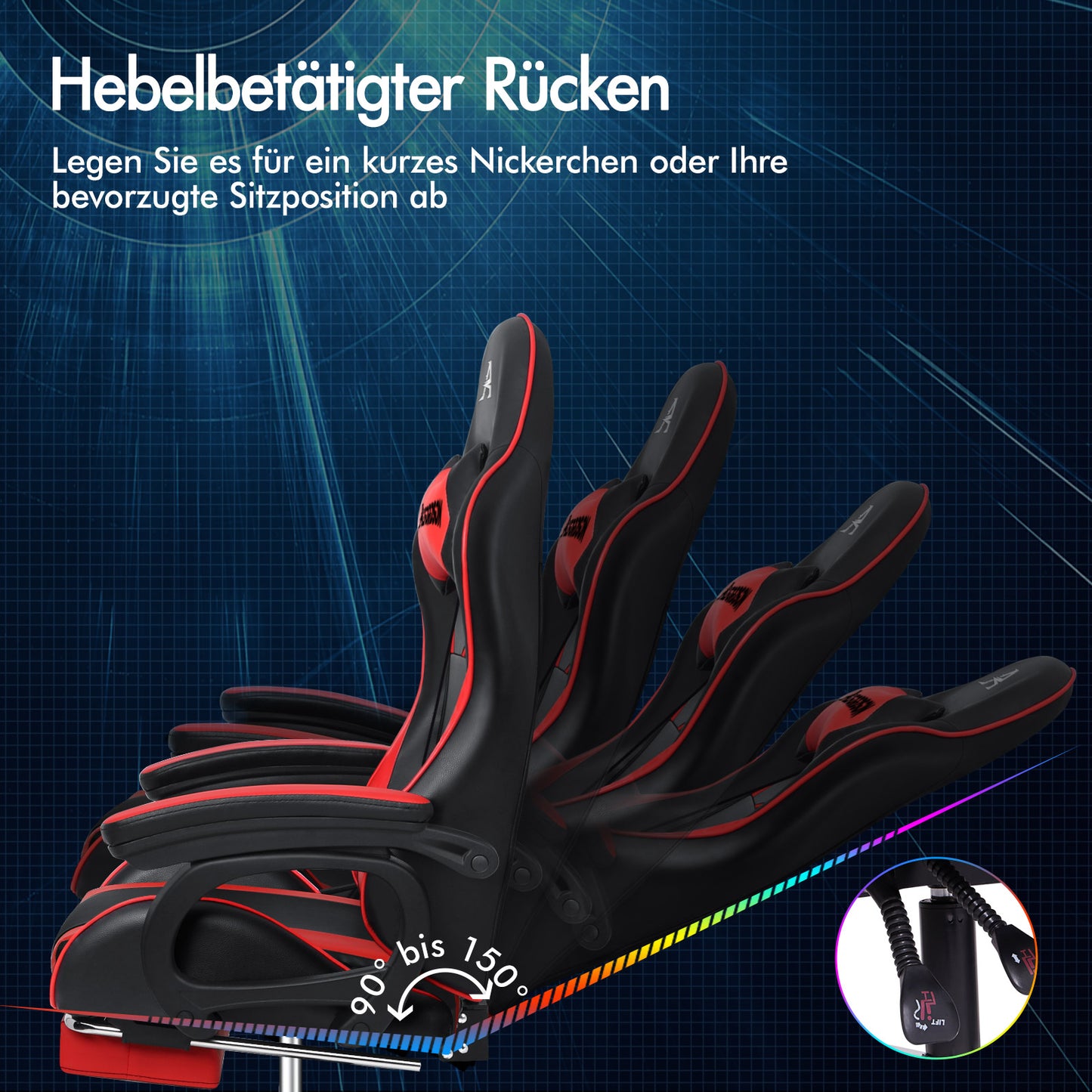 ALFORDSON Gaming Stuhl mit 2-Punkt Massage Bürostuhl mit Fußstütze Rot & Schwarz