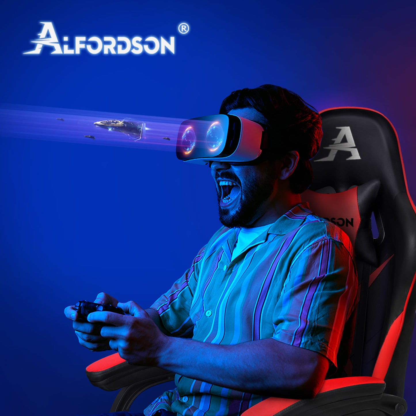ALFORDSON Gaming Stuhl mit 2-Punkt Massage Bürostuhl mit Fußstütze Rot & Schwarz