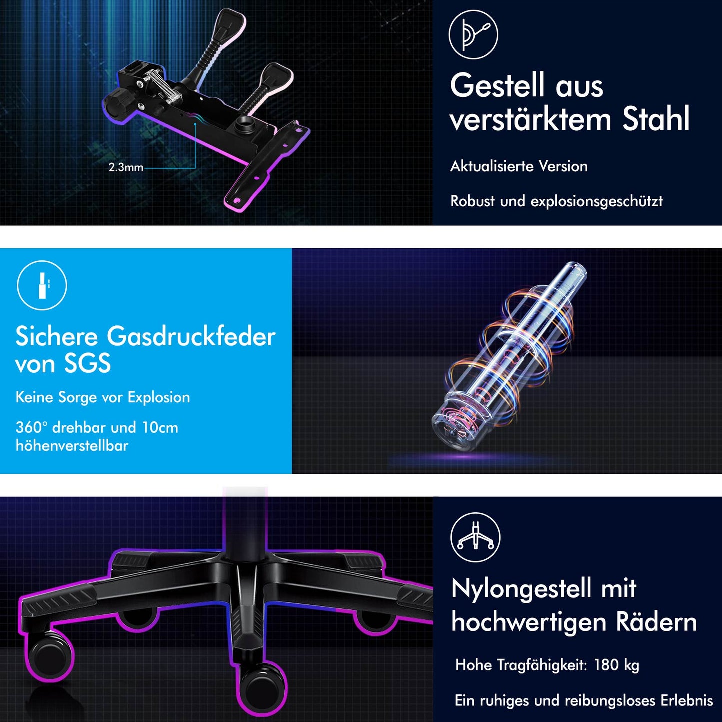 ALFORDSON Gaming Stuhl Office Racer Großes Lendenkissen Fußstütze Sitz Leder Schwarz