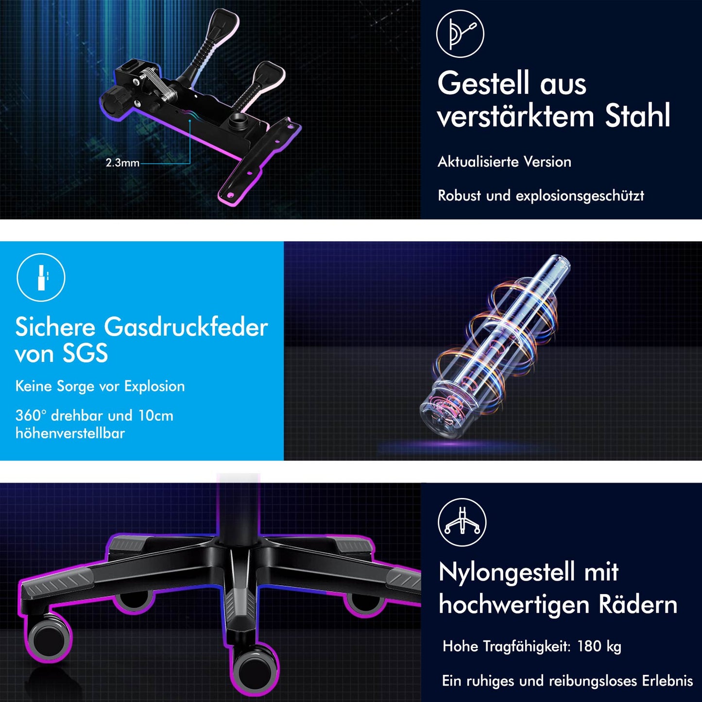 ALFORDSON Gaming Stuhl Office Racer Großes Lendenkissen Fußstütze Sitz Leder Grau