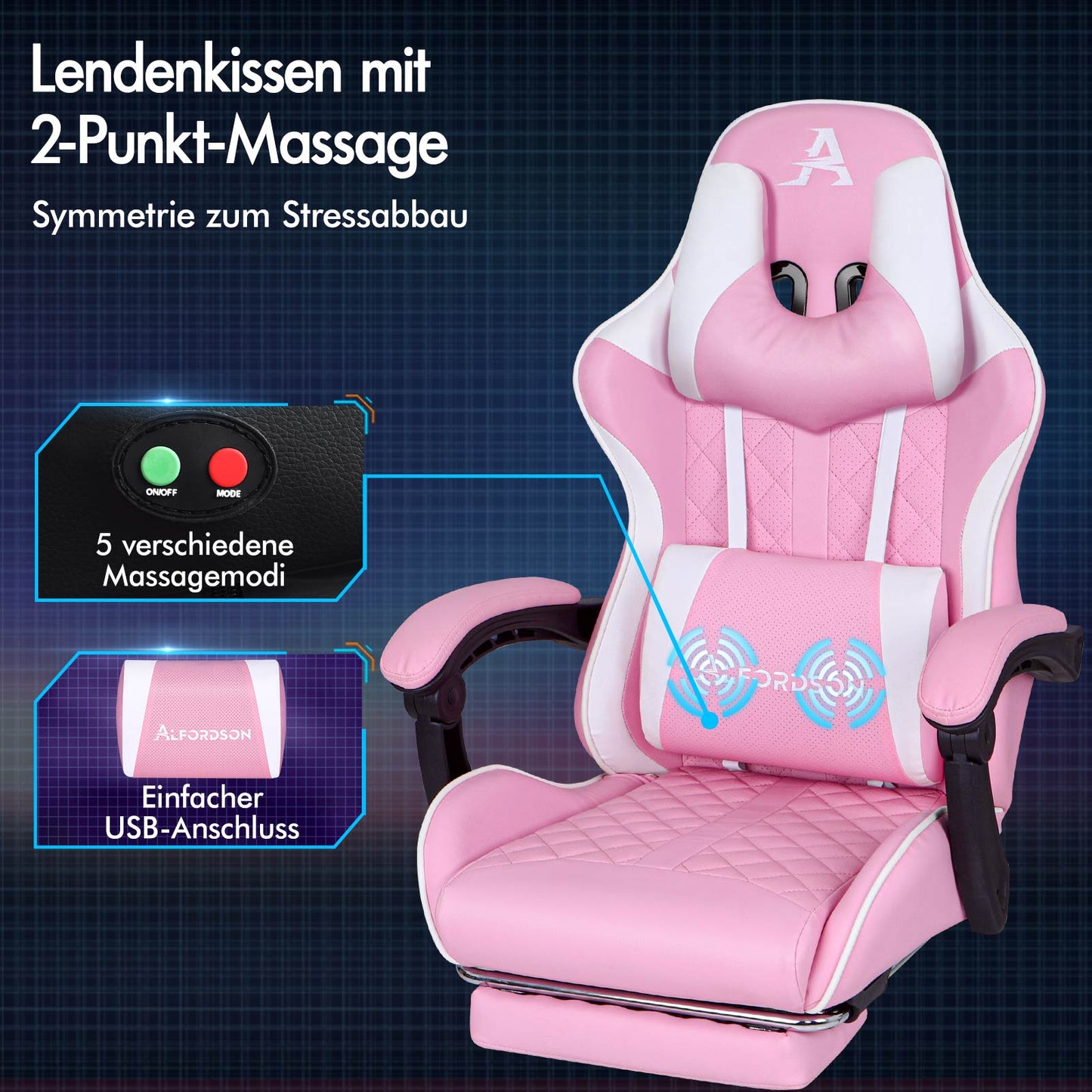 ALFORDSON Gaming Stuhl Office Racer Großes Lendenkissen Fußstütze Sitz Leder Rosa