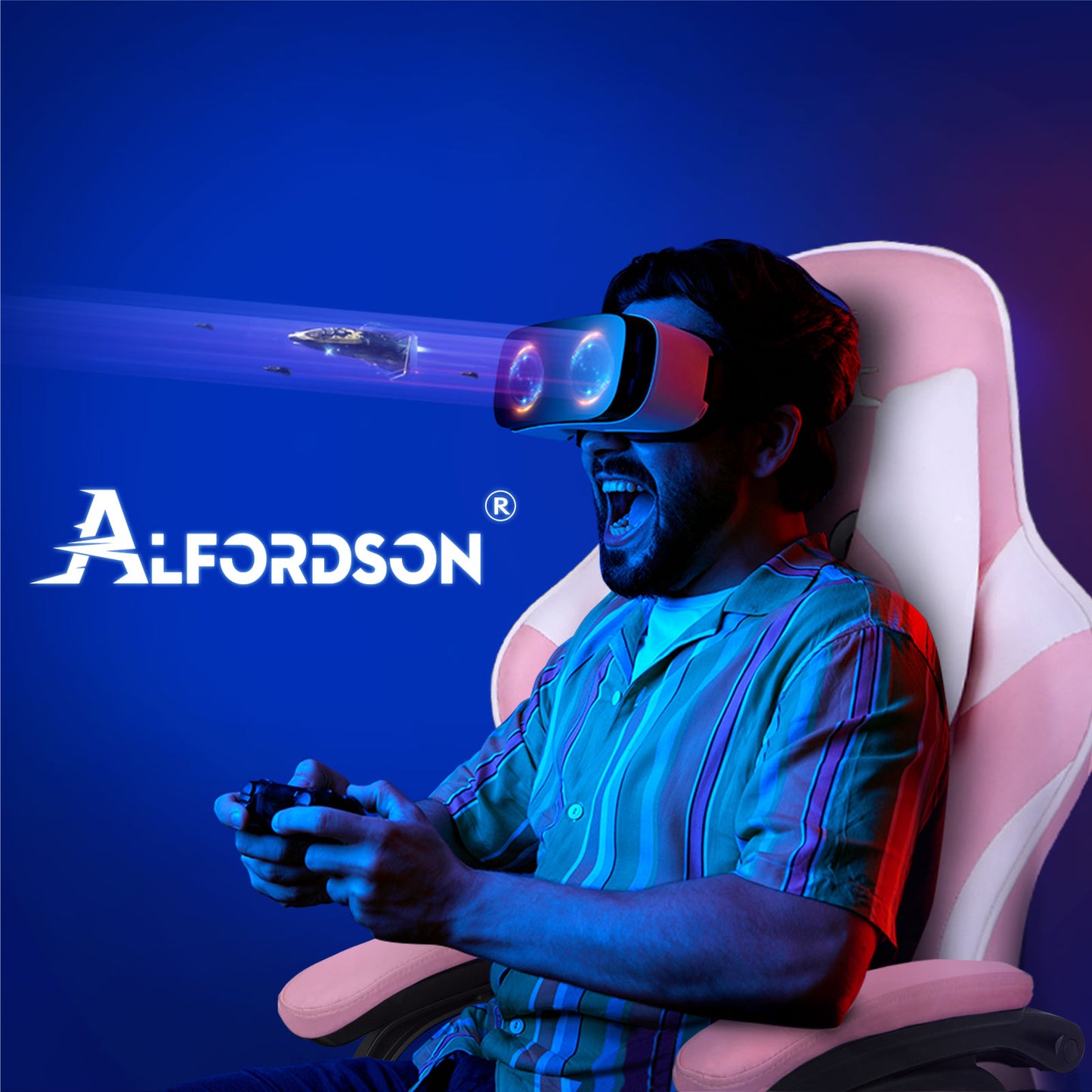 ALFORDSON Gaming Stuhl Office Racer Großes Lendenkissen Fußstütze Sitz Leder Rosa