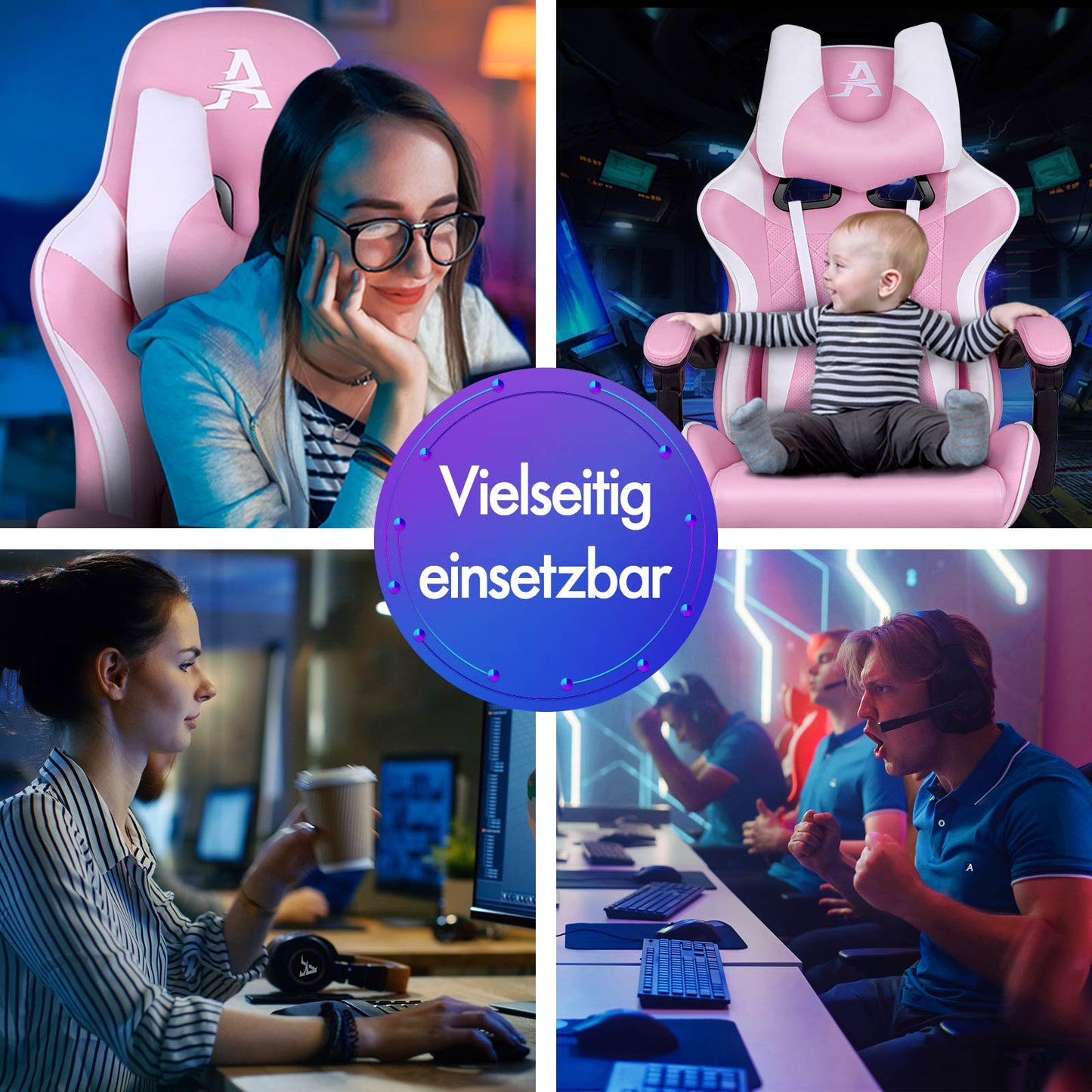 ALFORDSON Gaming Stuhl Office Racer Großes Lendenkissen Fußstütze Sitz Leder Rosa