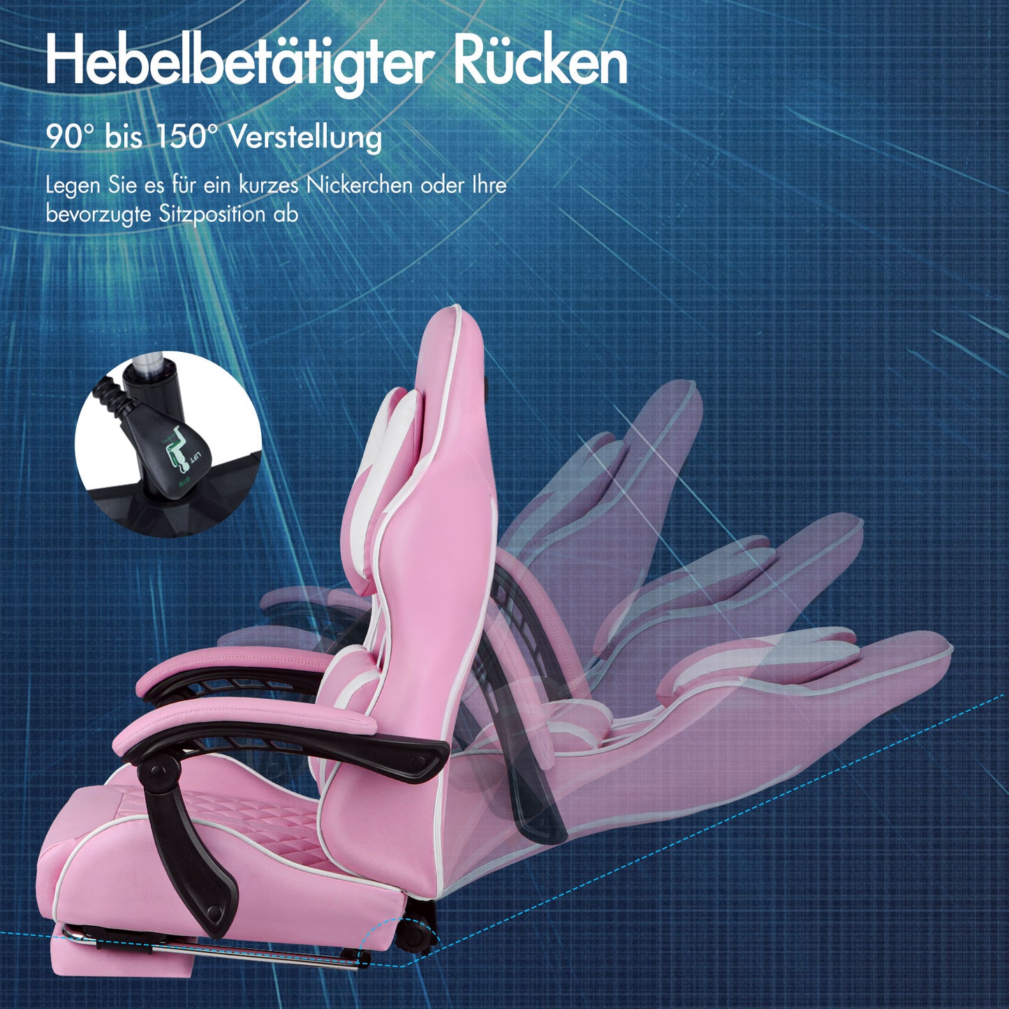 ALFORDSON Gaming Stuhl Office Racer Großes Lendenkissen Fußstütze Sitz Leder Rosa
