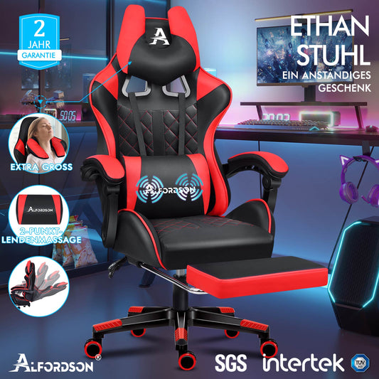 ALFORDSON Gaming Stuhl Office Racer Großes Lendenkissen Fußstütze Sitz Leder Rot