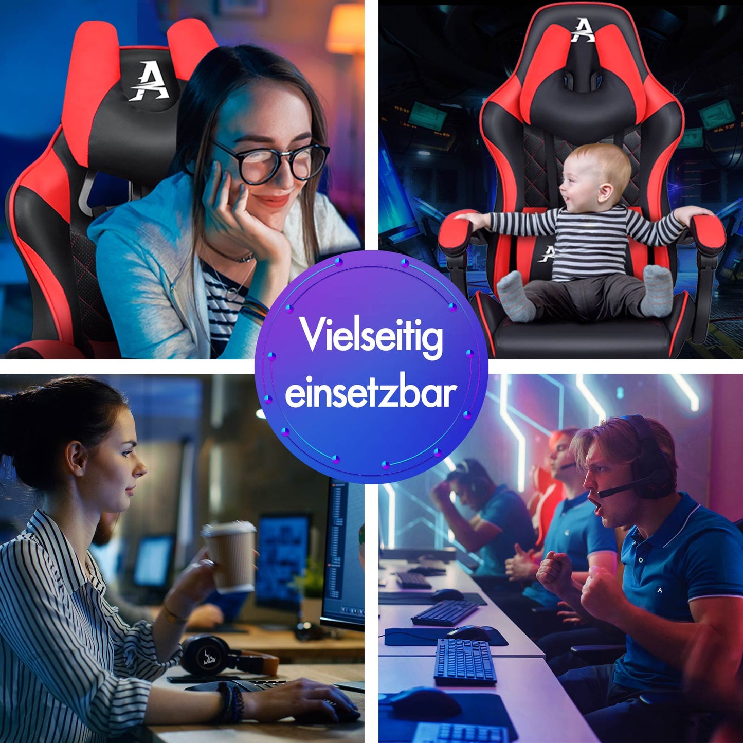 ALFORDSON Gaming Stuhl Office Racer Großes Lendenkissen Fußstütze Sitz Leder Rot
