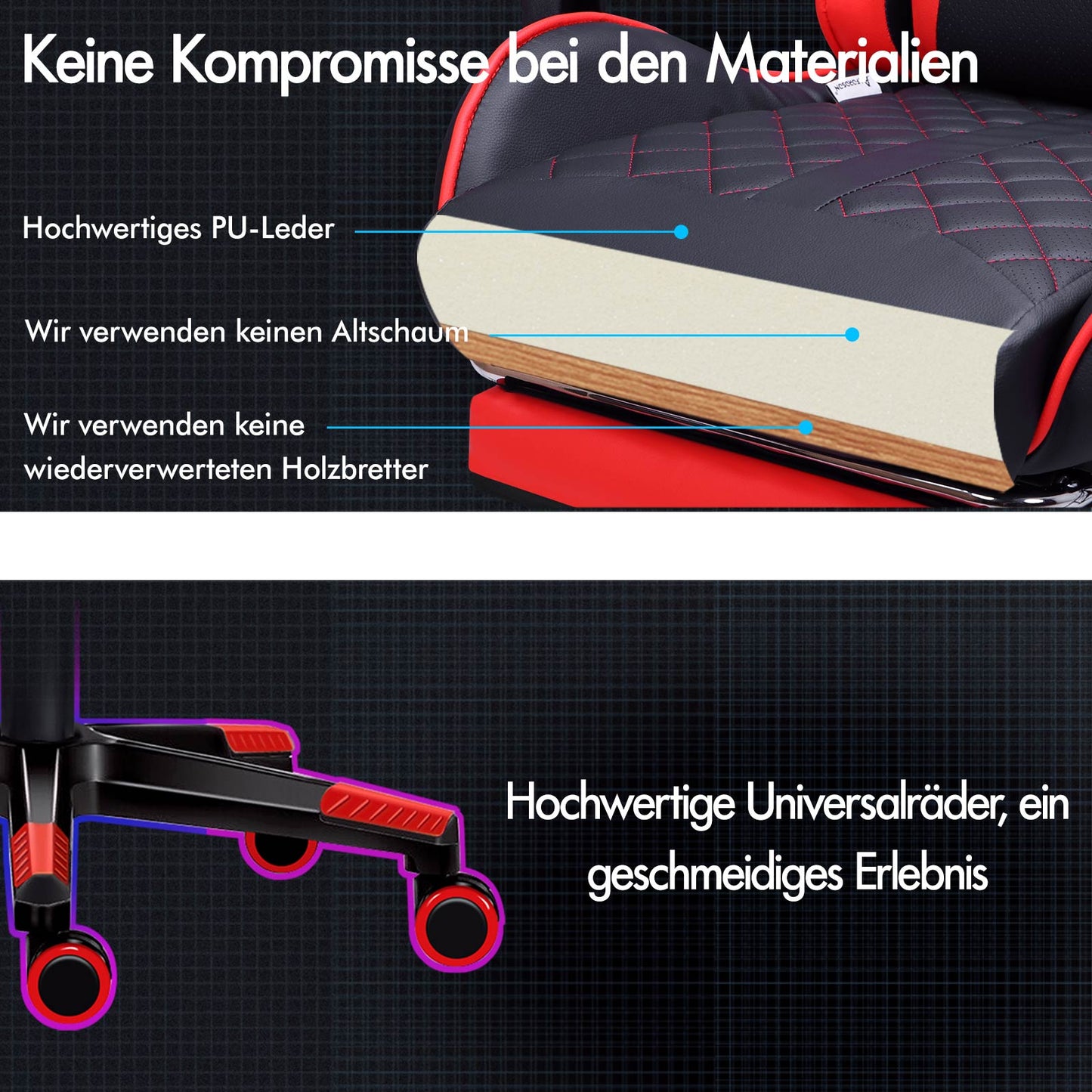 ALFORDSON Gaming Stuhl Office Racer Großes Lendenkissen Fußstütze Sitz Leder Rot