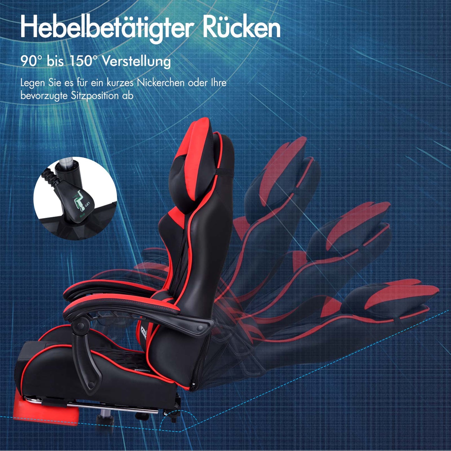 ALFORDSON Gaming Stuhl Office Racer Großes Lendenkissen Fußstütze Sitz Leder Rot