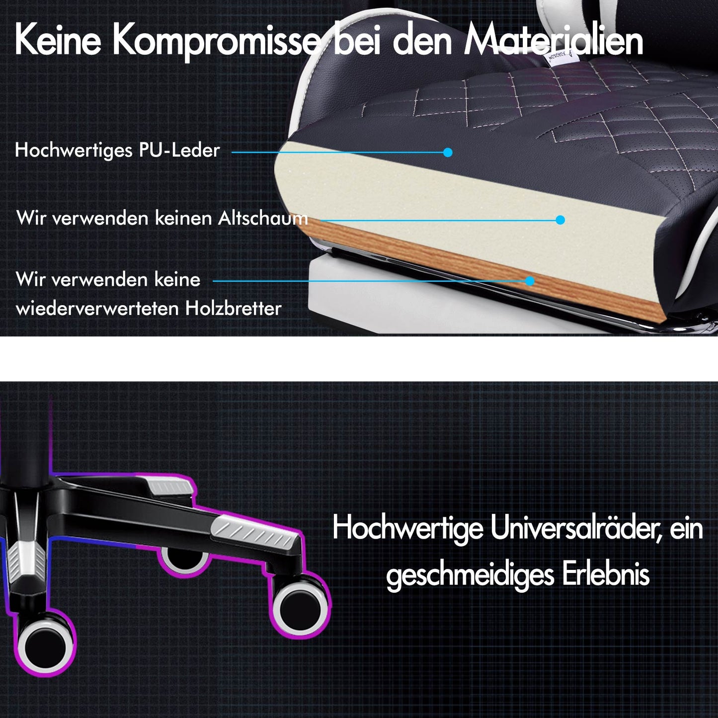 ALFORDSON Gaming Stuhl Office Racer Großes Lendenkissen Fußstütze Sitz Leder Weiß