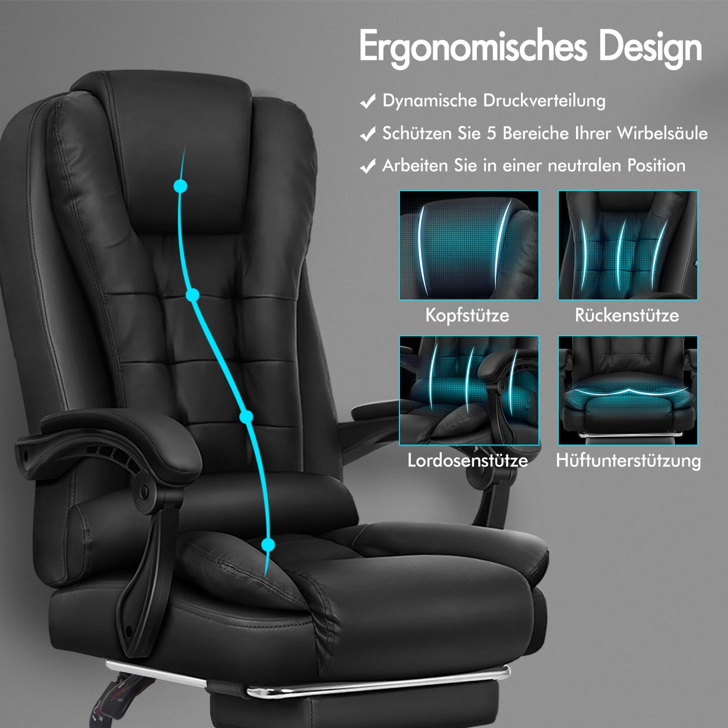 ALFORDSON Massage-Bürostuhl Gaming-Stuhl Executive-Sitz PU-Leder Computer Racer, Schwarz