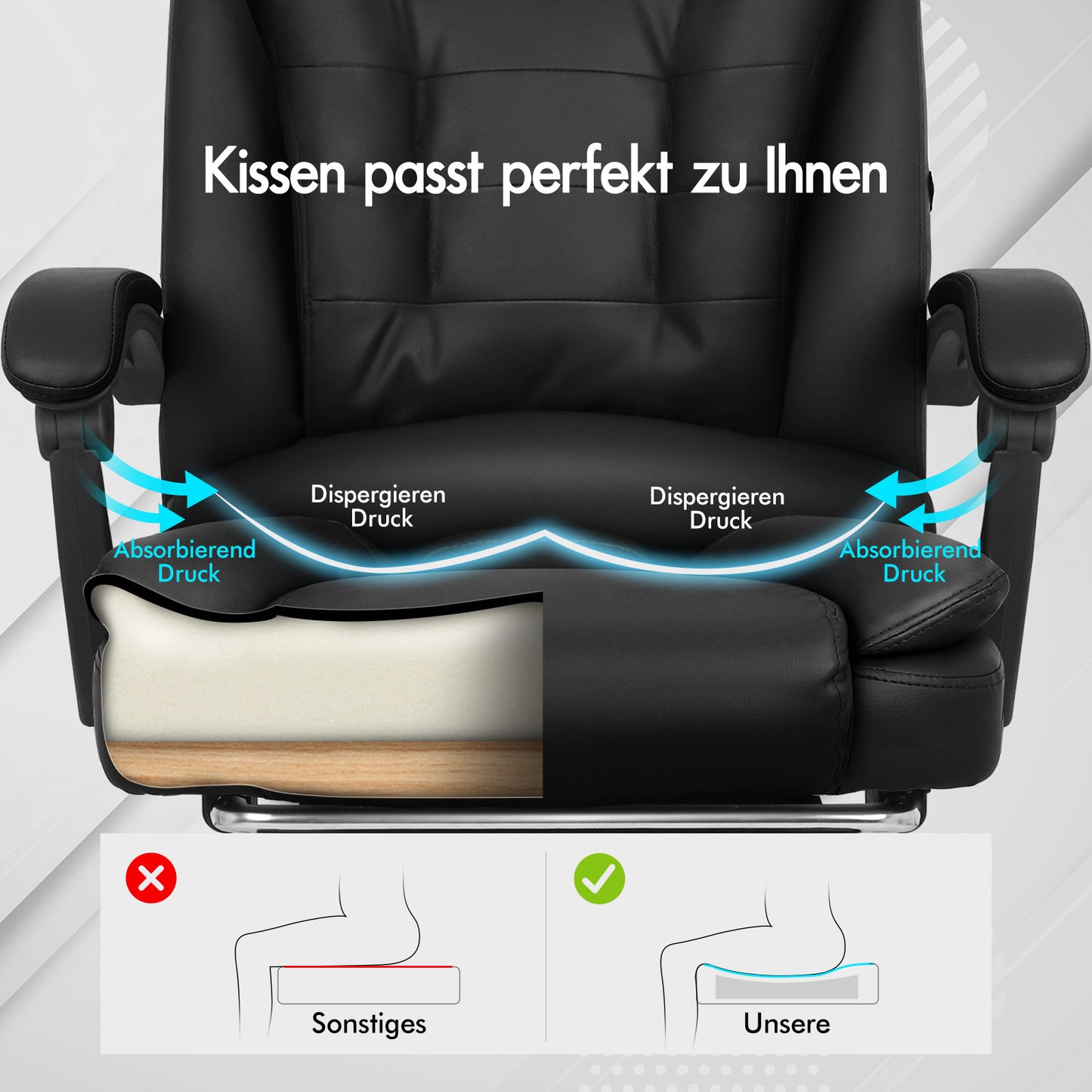 ALFORDSON Massage-Bürostuhl Gaming-Stuhl Executive-Sitz PU-Leder Computer Racer, Schwarz