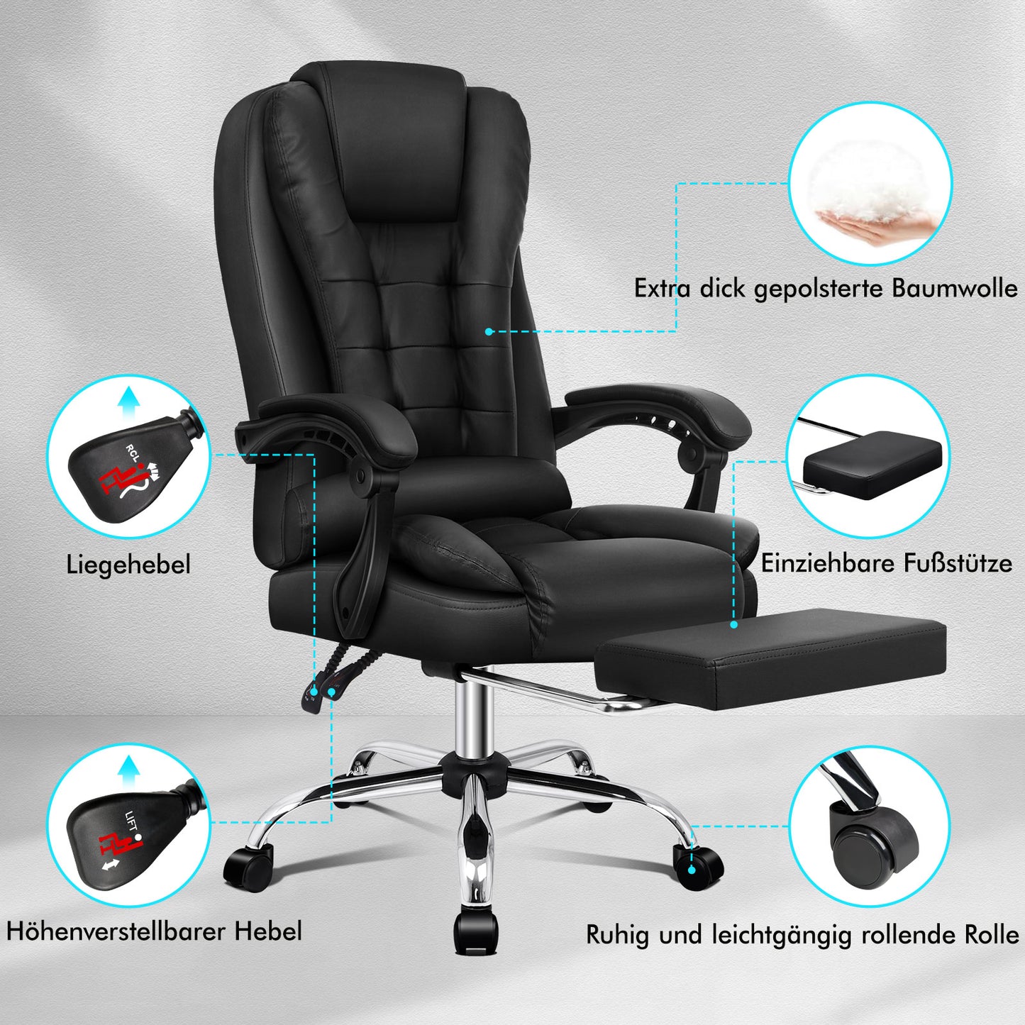 ALFORDSON Massage-Bürostuhl Gaming-Stuhl Executive-Sitz PU-Leder Computer Racer, Schwarz