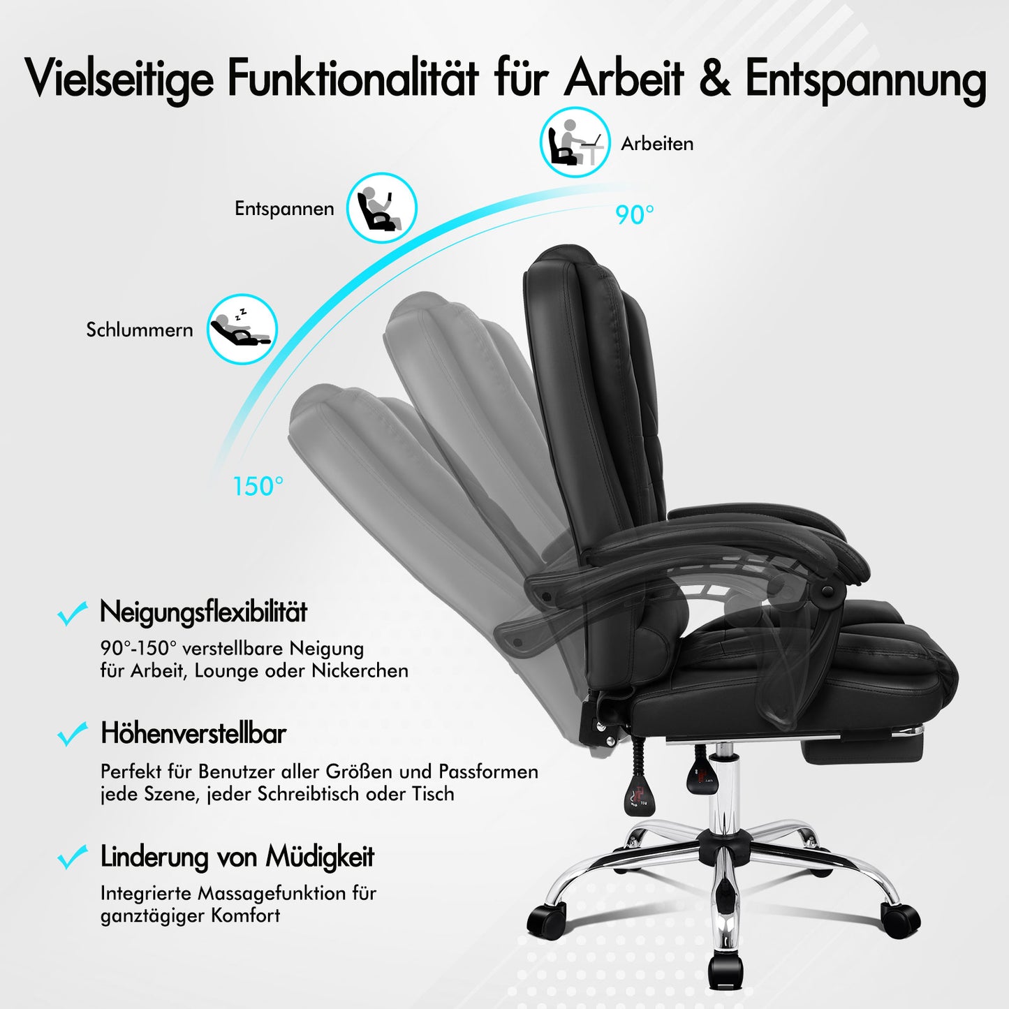 ALFORDSON Massage-Bürostuhl Gaming-Stuhl Executive-Sitz PU-Leder Computer Racer, Schwarz