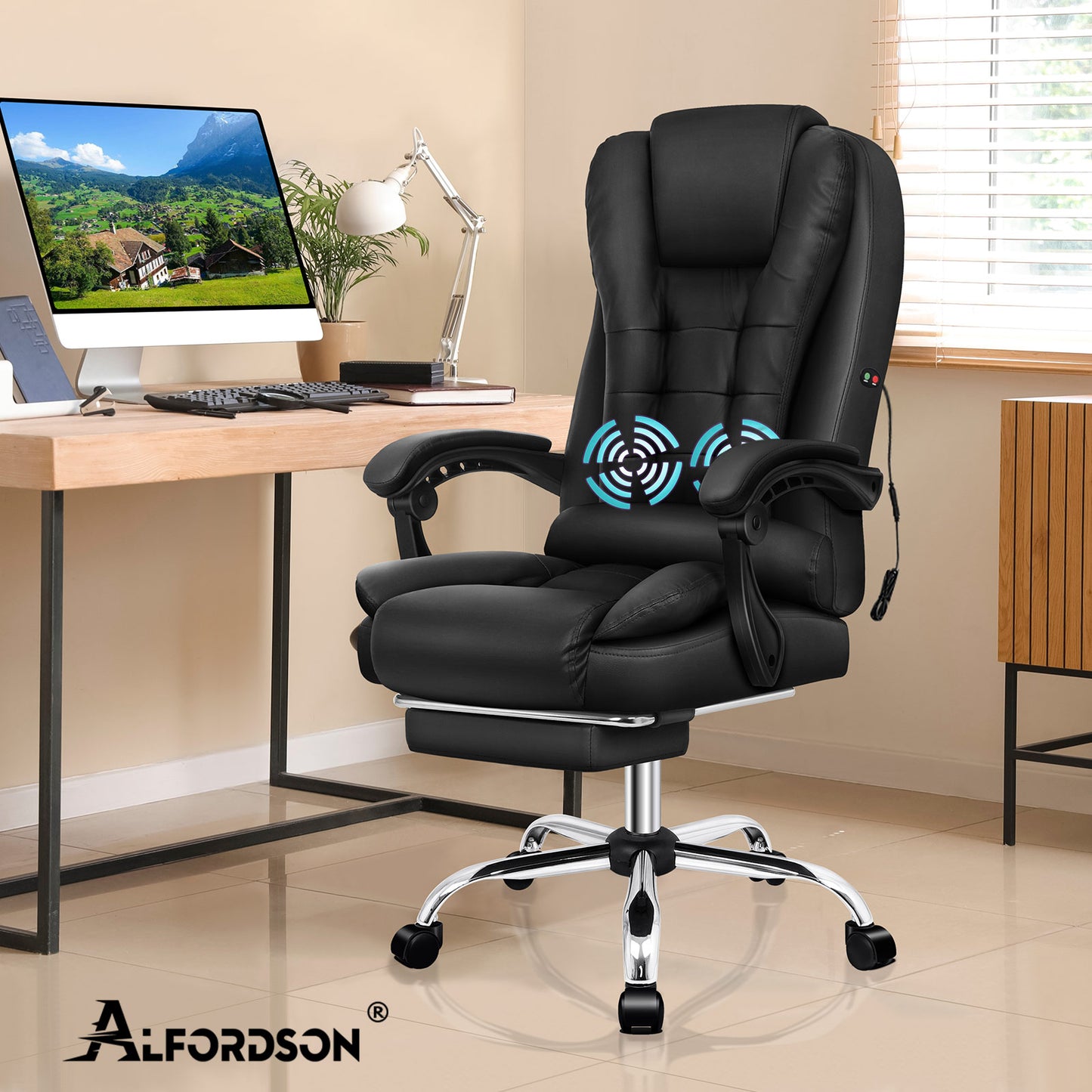 ALFORDSON Massage-Bürostuhl Gaming-Stuhl Executive-Sitz PU-Leder Computer Racer, Schwarz