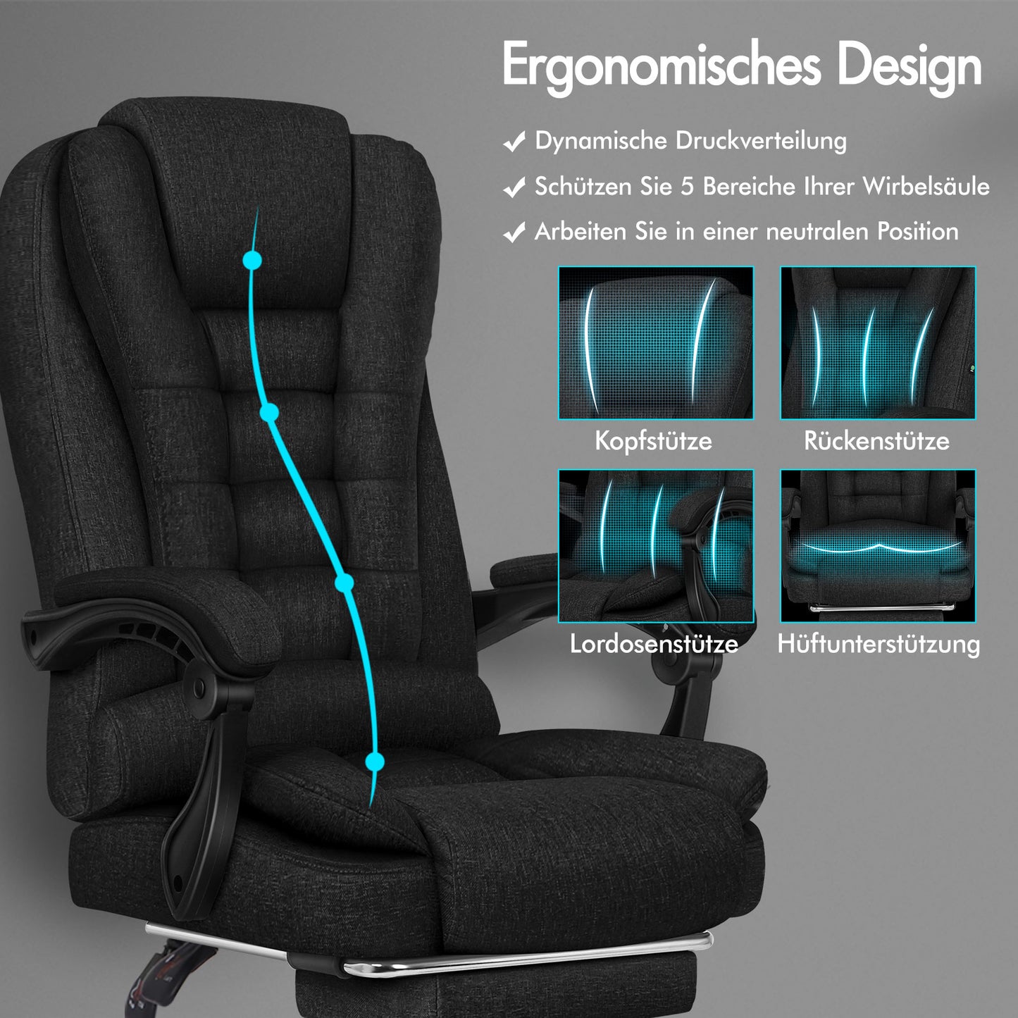 ALFORDSON Massage Bürostuhl Executive Sitz Stoff Gaming Computer Racer, Schwarz
