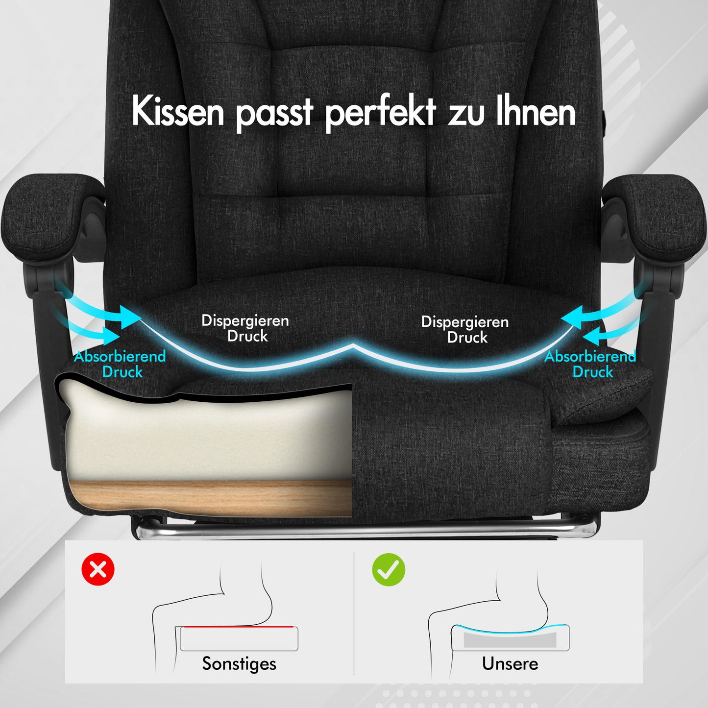 ALFORDSON Massage Bürostuhl Executive Sitz Stoff Gaming Computer Racer, Schwarz
