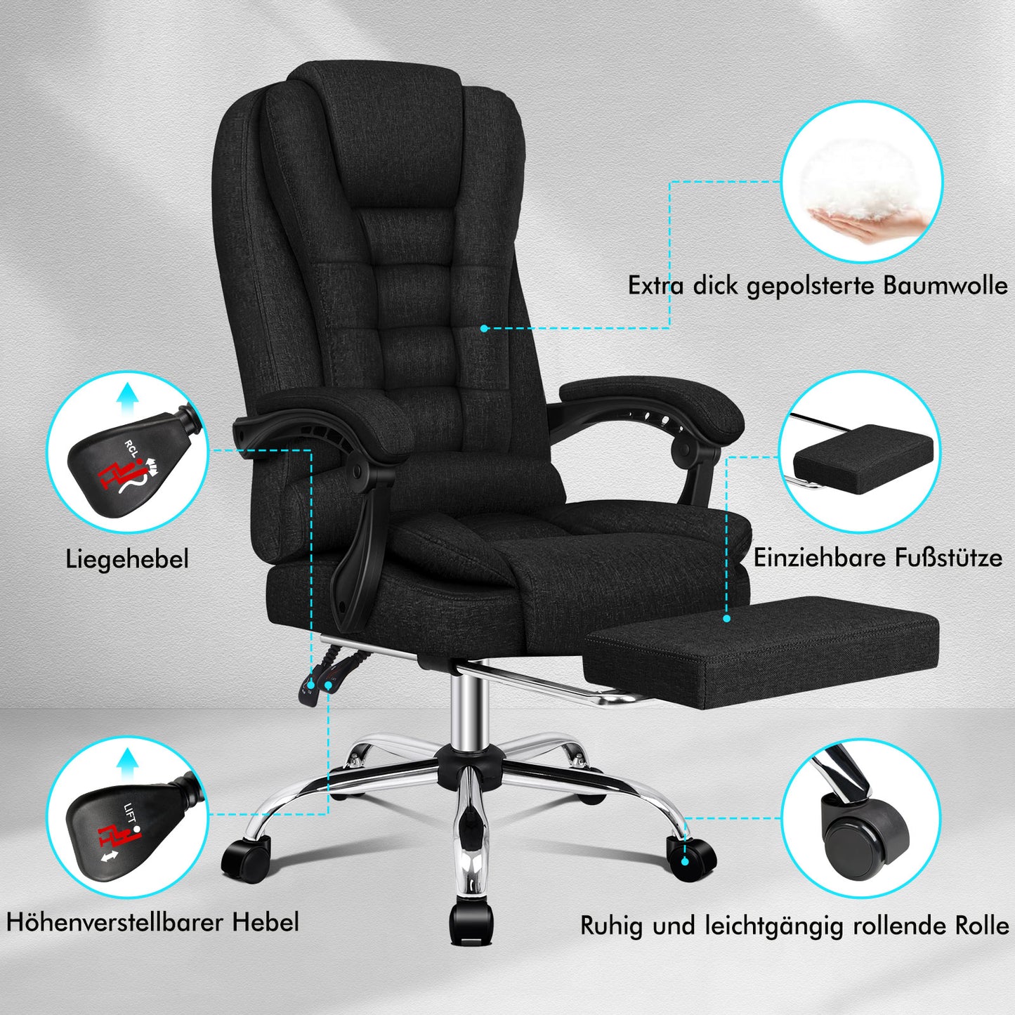 ALFORDSON Massage Bürostuhl Executive Sitz Stoff Gaming Computer Racer, Schwarz