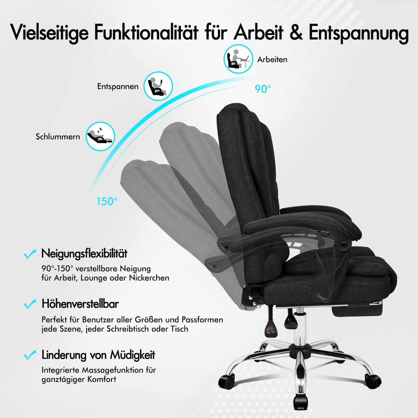 ALFORDSON Massage Bürostuhl Executive Sitz Stoff Gaming Computer Racer, Schwarz