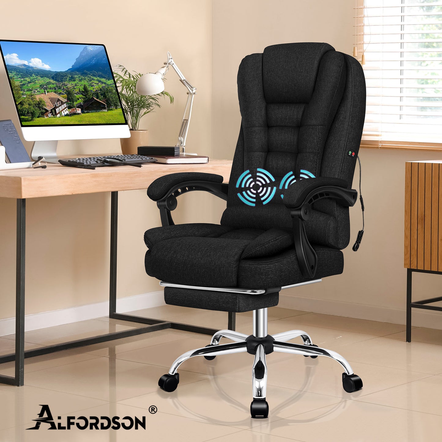 ALFORDSON Massage Bürostuhl Executive Sitz Stoff Gaming Computer Racer, Schwarz