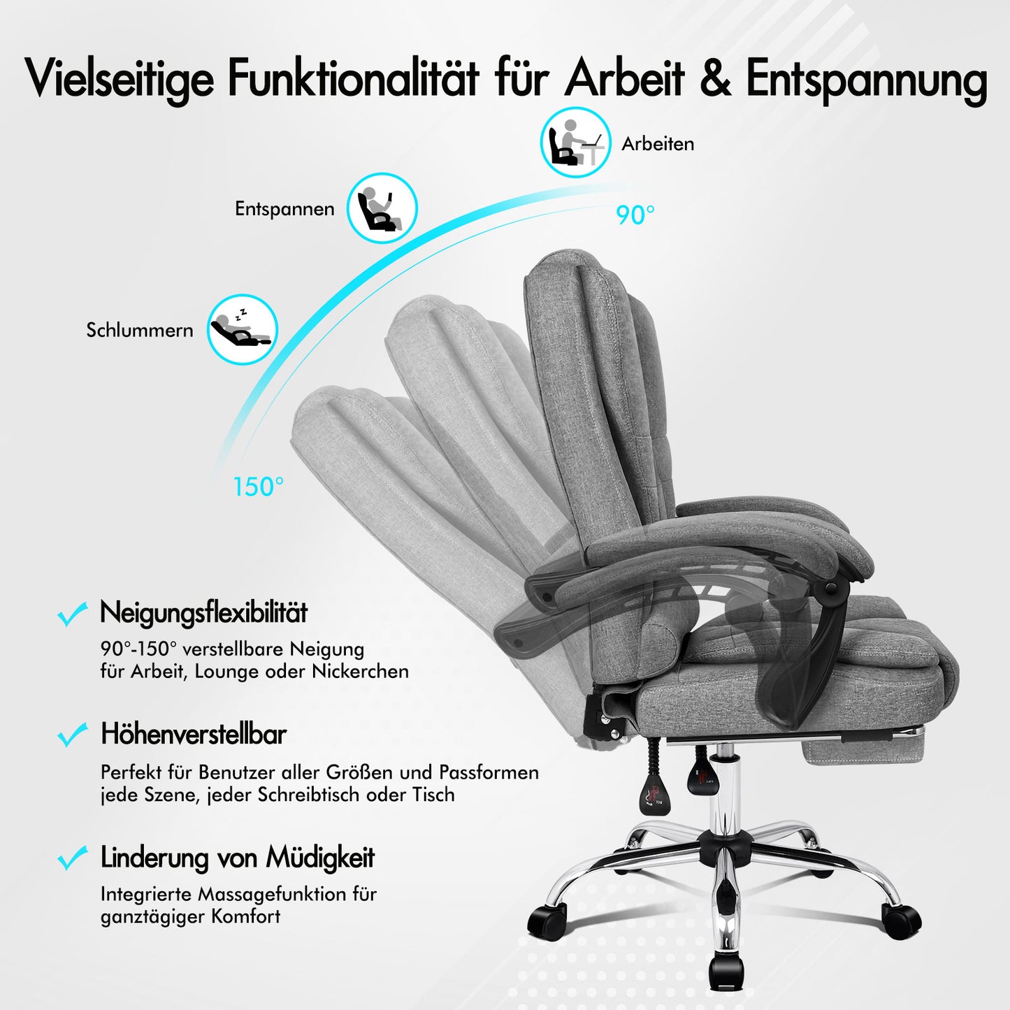 ALFORDSON Massage Bürostuhl Executive Sitz Stoff Gaming Computer Racer, Grau