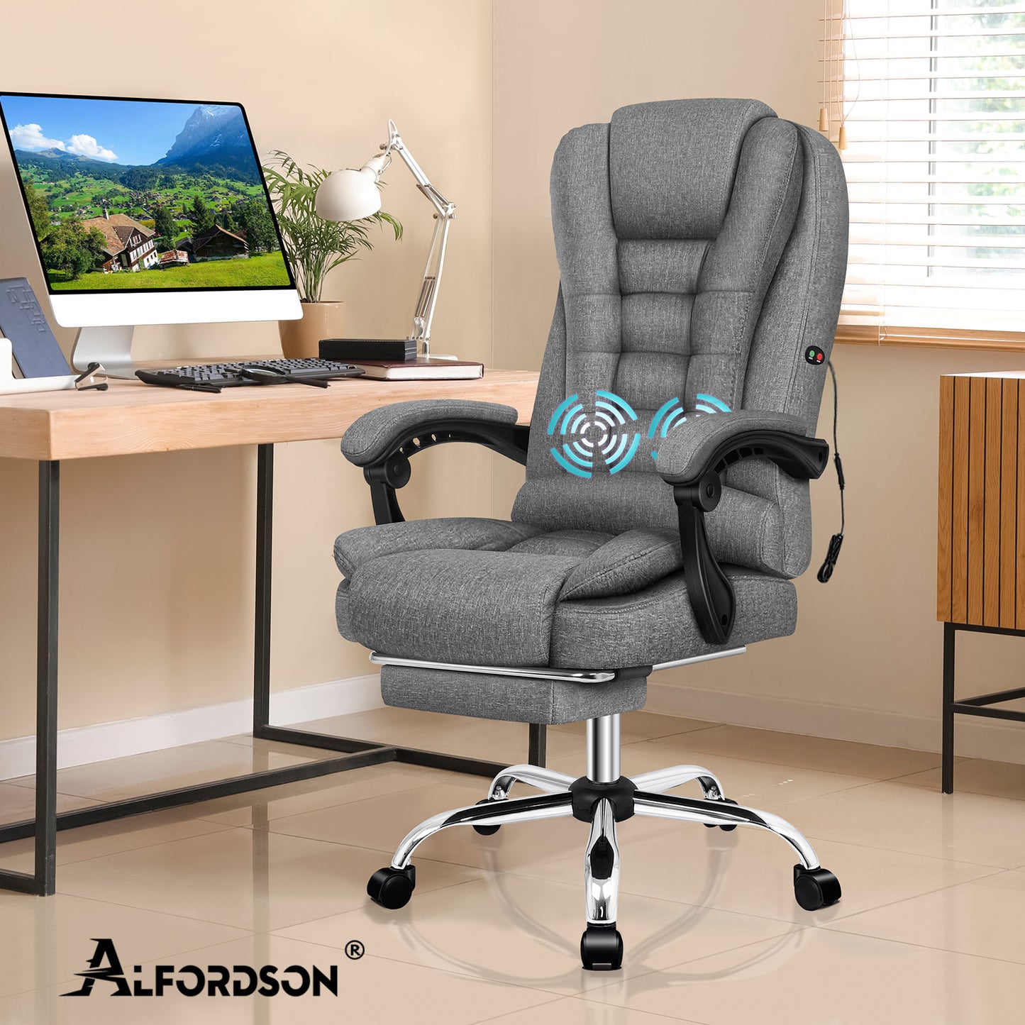ALFORDSON Massage Bürostuhl Executive Sitz Stoff Gaming Computer Racer, Grau