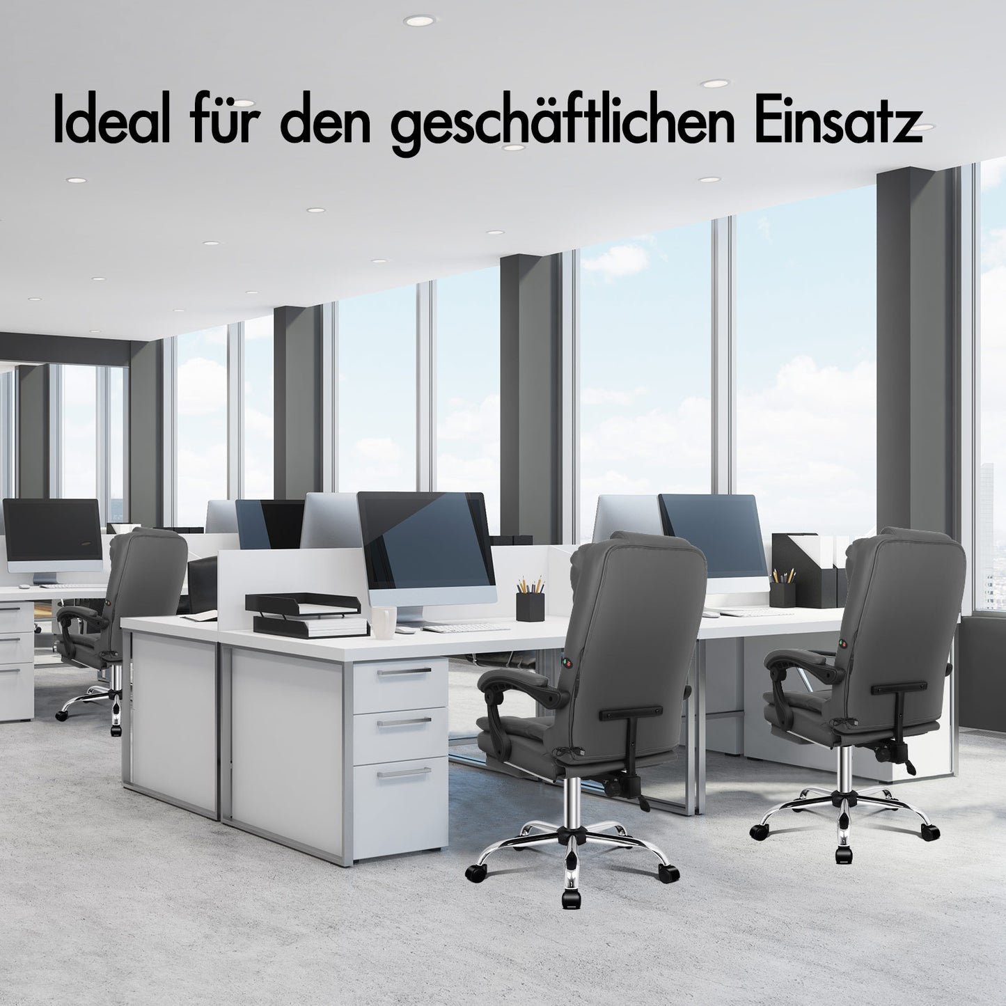 ALFORDSON Massage-Bürostuhl Gaming-Stuhl Executive-Sitz PU-Leder Computer Racer, Grau