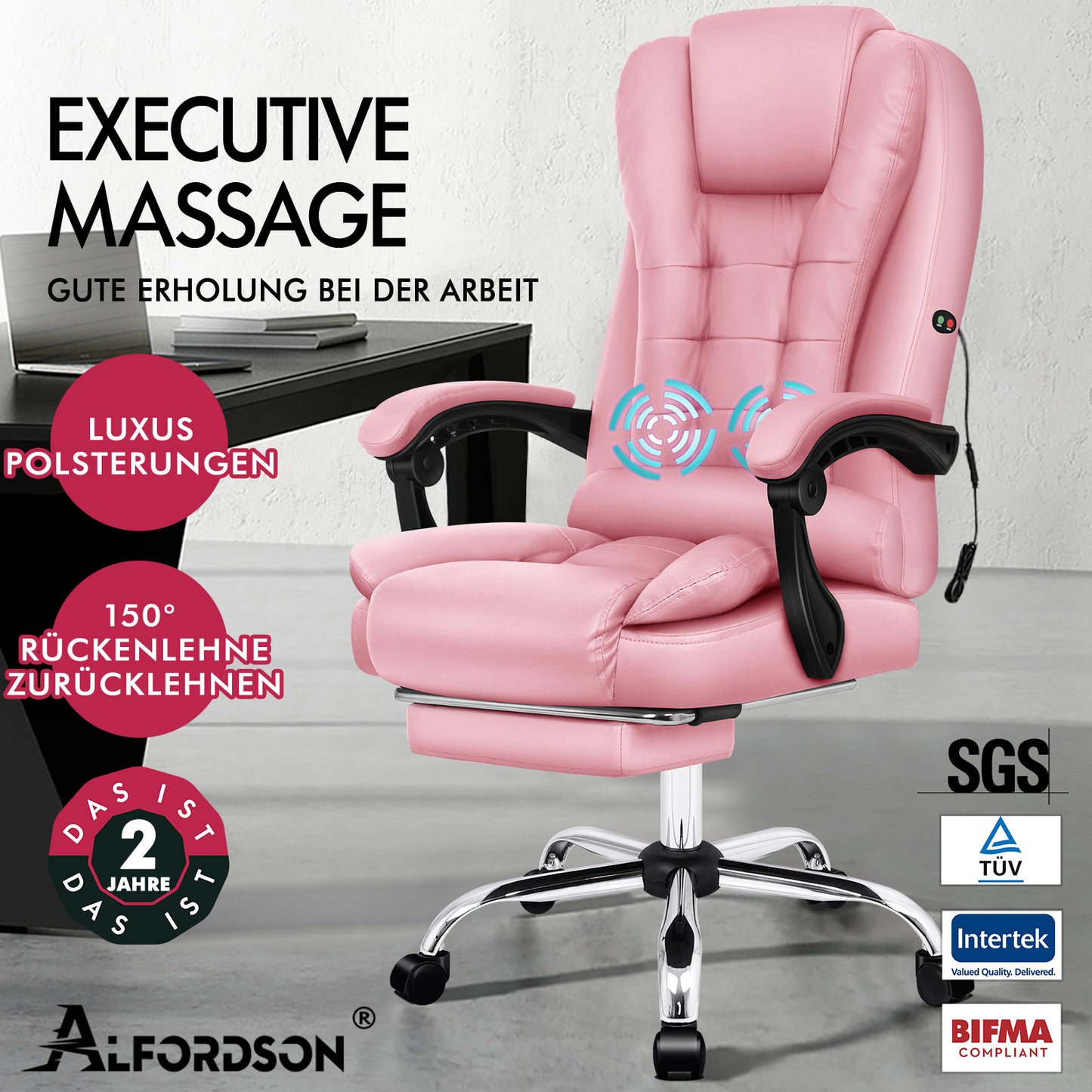 ALFORDSON Massage-Bürostuhl Gaming-Stuhl Executive-Sitz PU-Leder Computer Racer, Rosa