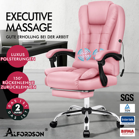 ALFORDSON Massage-Bürostuhl Gaming-Stuhl Executive-Sitz PU-Leder Computer Racer, Rosa