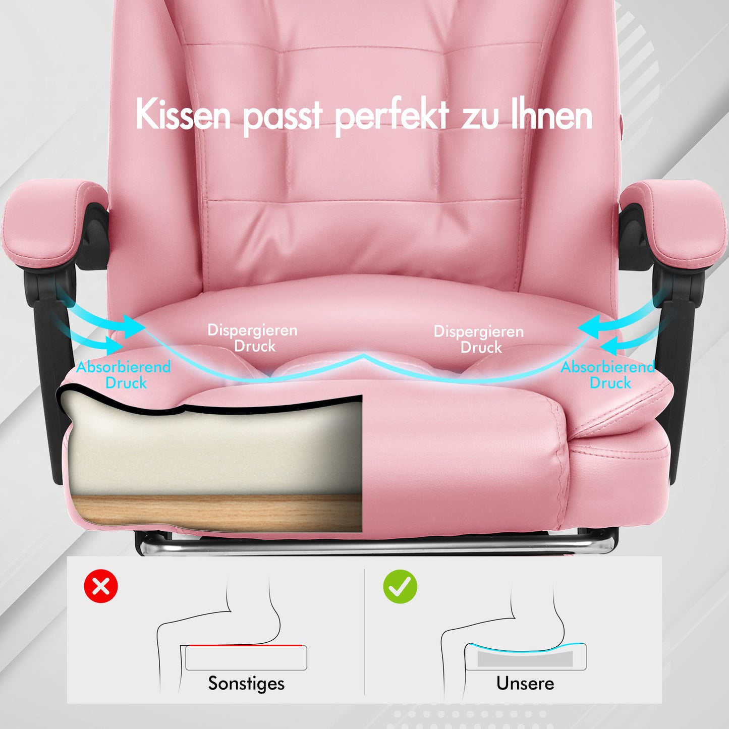 ALFORDSON Massage-Bürostuhl Gaming-Stuhl Executive-Sitz PU-Leder Computer Racer, Rosa