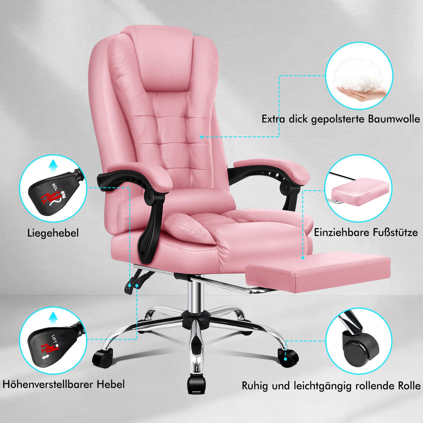 ALFORDSON Massage-Bürostuhl Gaming-Stuhl Executive-Sitz PU-Leder Computer Racer, Rosa