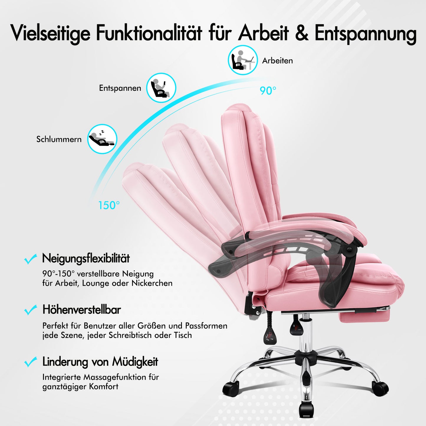 ALFORDSON Massage-Bürostuhl Gaming-Stuhl Executive-Sitz PU-Leder Computer Racer, Rosa