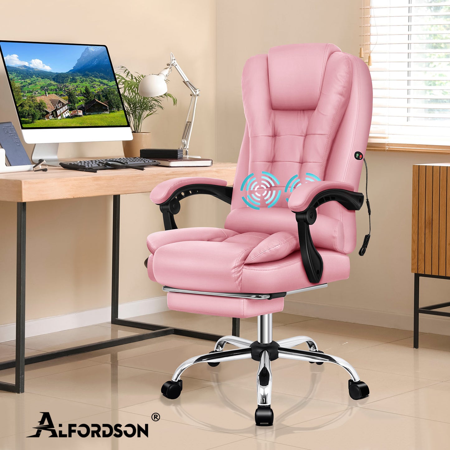 ALFORDSON Massage-Bürostuhl Gaming-Stuhl Executive-Sitz PU-Leder Computer Racer, Rosa