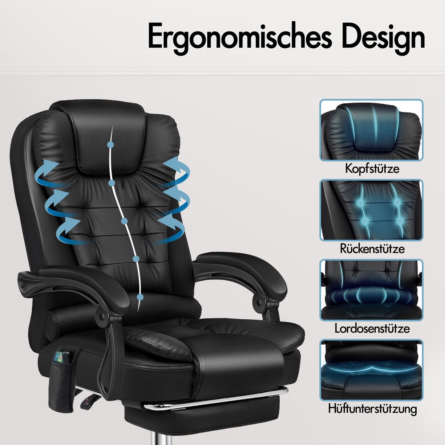 ALFORDSON Massage-Bürostuhl Beheizter Chef-Computersitz Schwarz