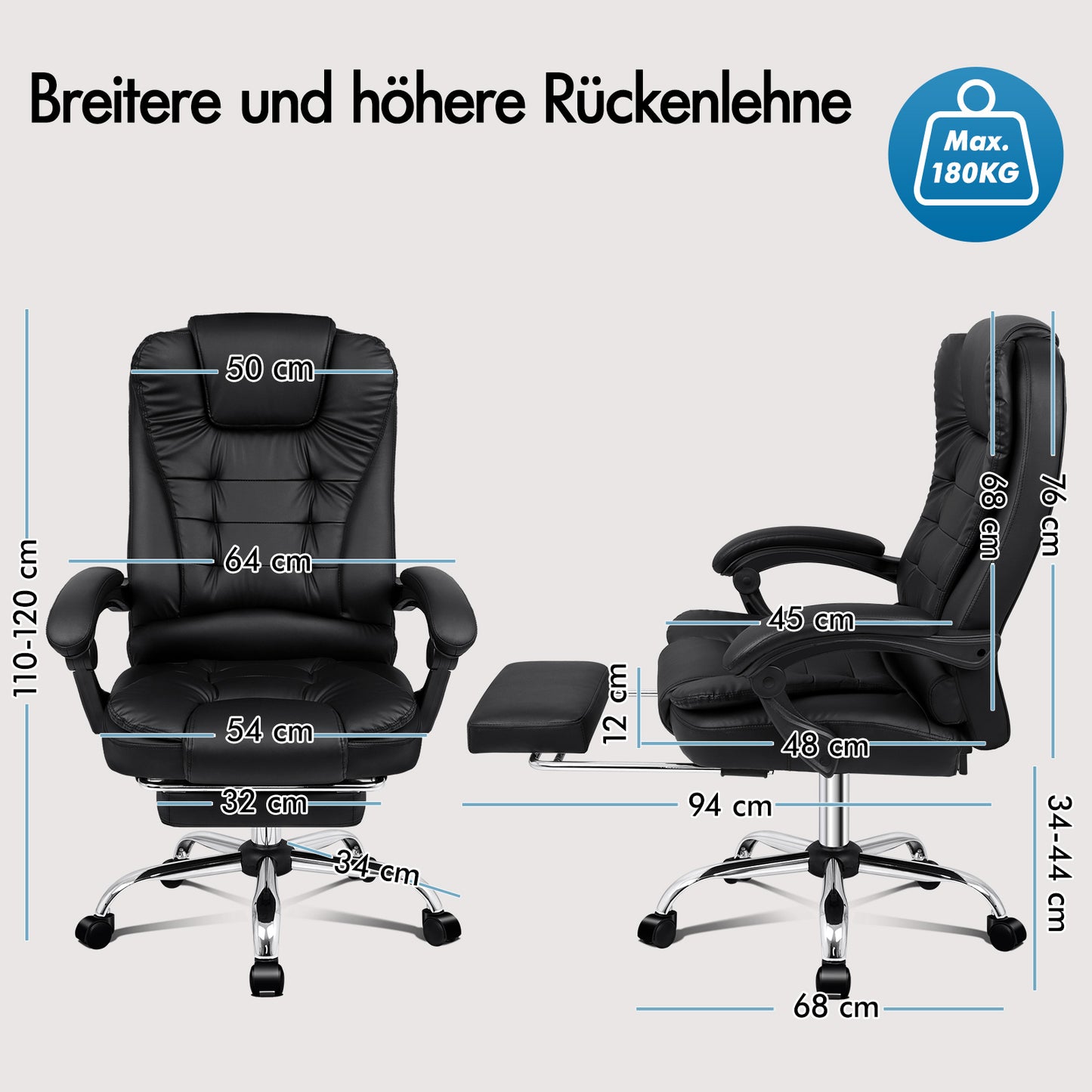 ALFORDSON Massage-Bürostuhl Beheizter Chef-Computersitz Schwarz