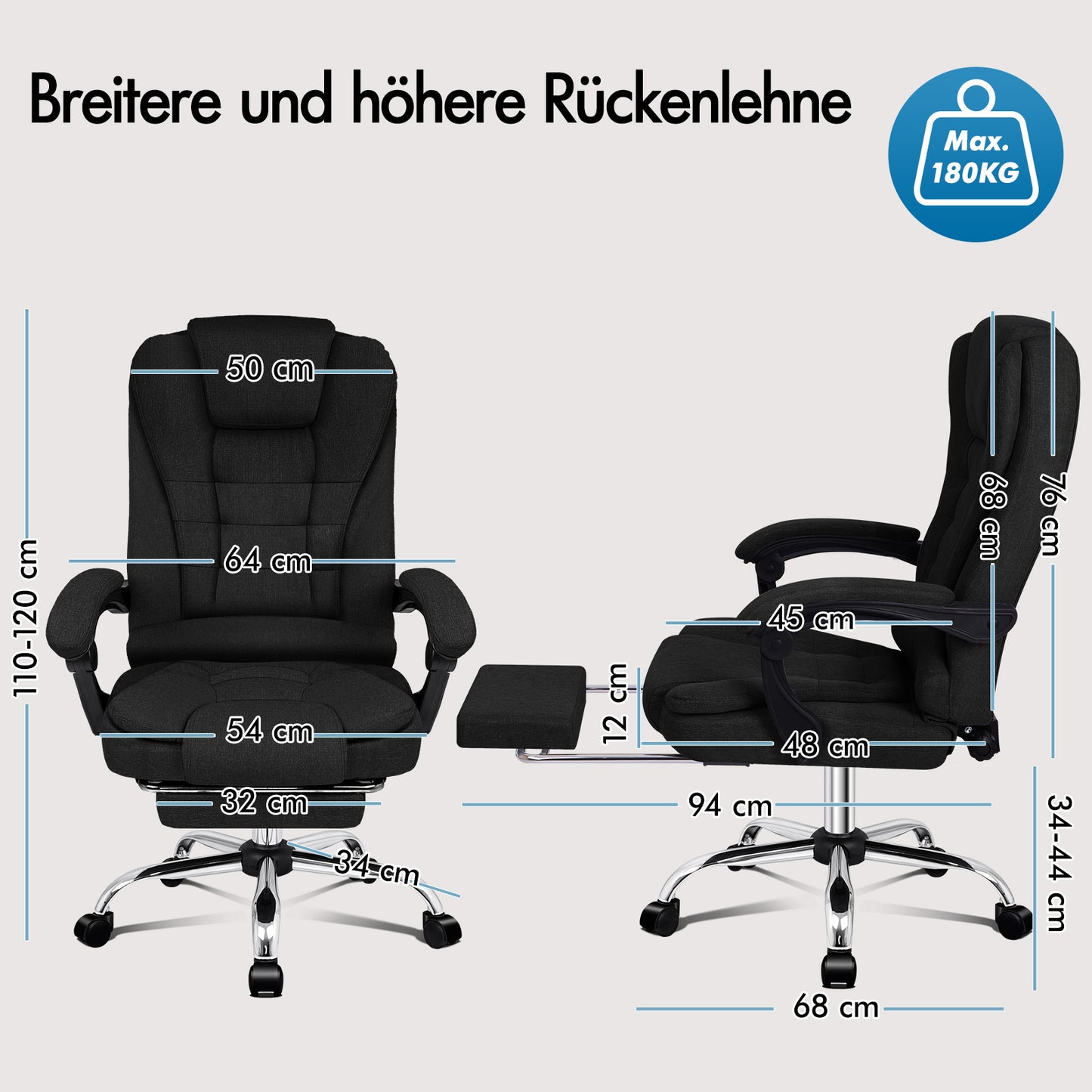 Silla de oficina de masaje ALFORDSON, asiento ejecutivo para computadora de tela con calefacción, color negro