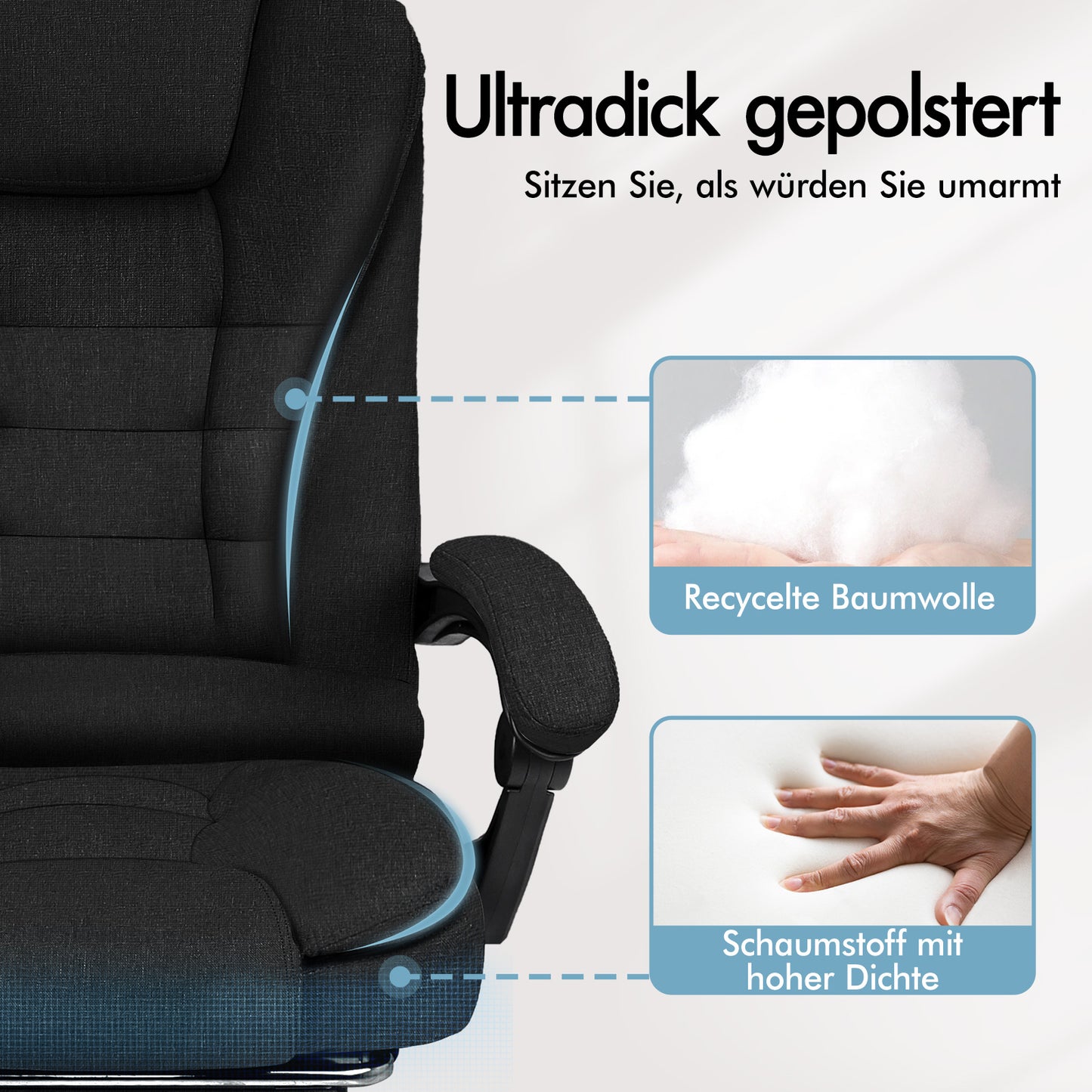 Silla de oficina de masaje ALFORDSON, asiento ejecutivo para computadora de tela con calefacción, color negro