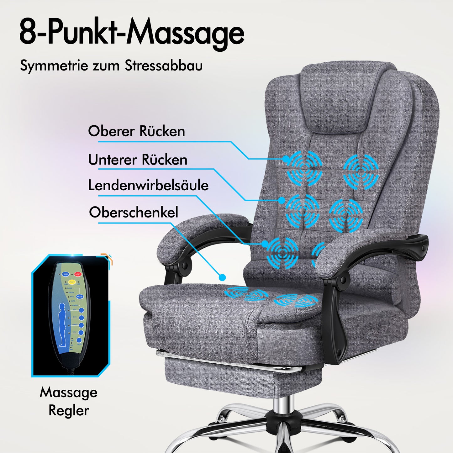 ALFORDSON Massage-Bürostuhl Stoff Beheizter Chef-Computersitz Grau