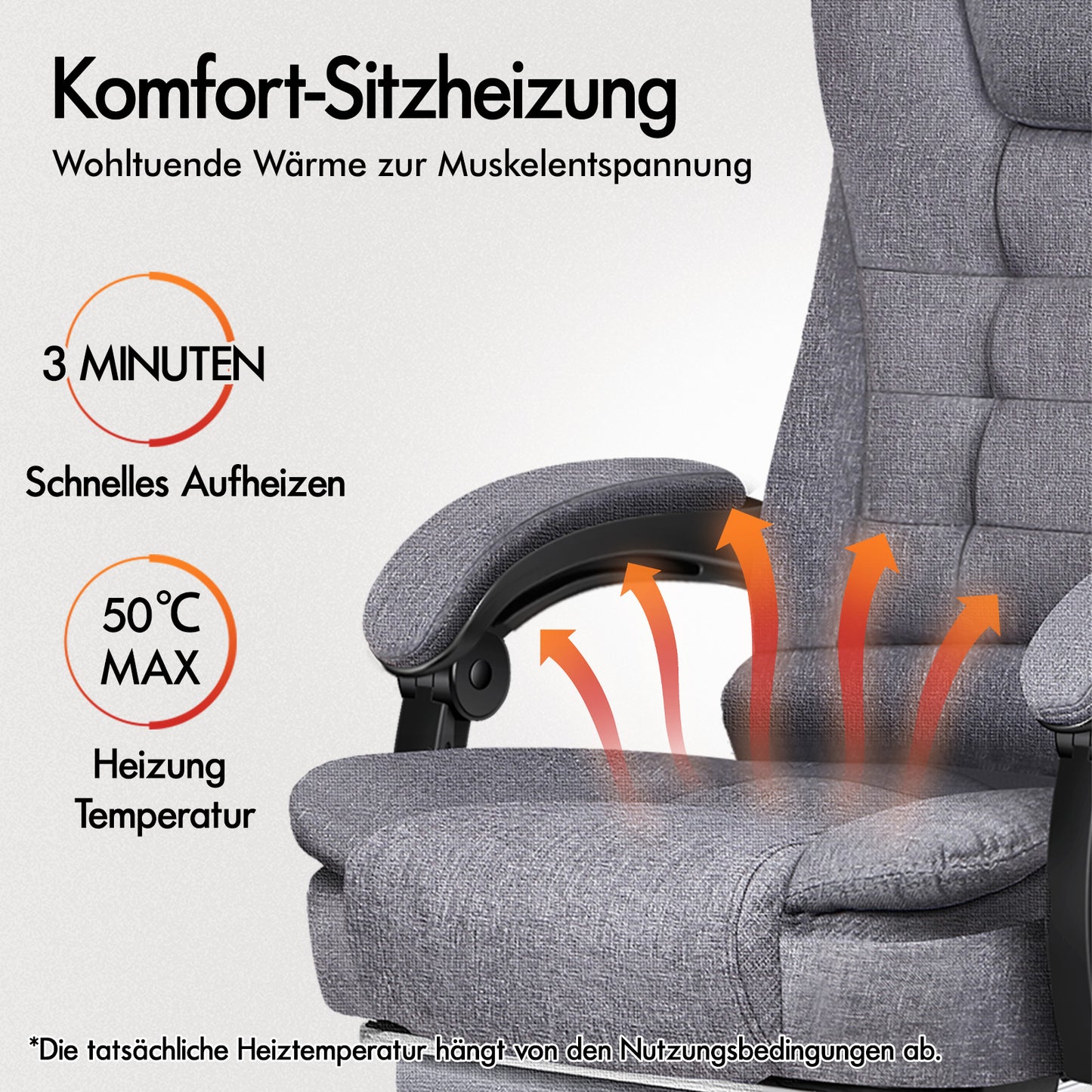 ALFORDSON Massage-Bürostuhl Stoff Beheizter Chef-Computersitz Grau