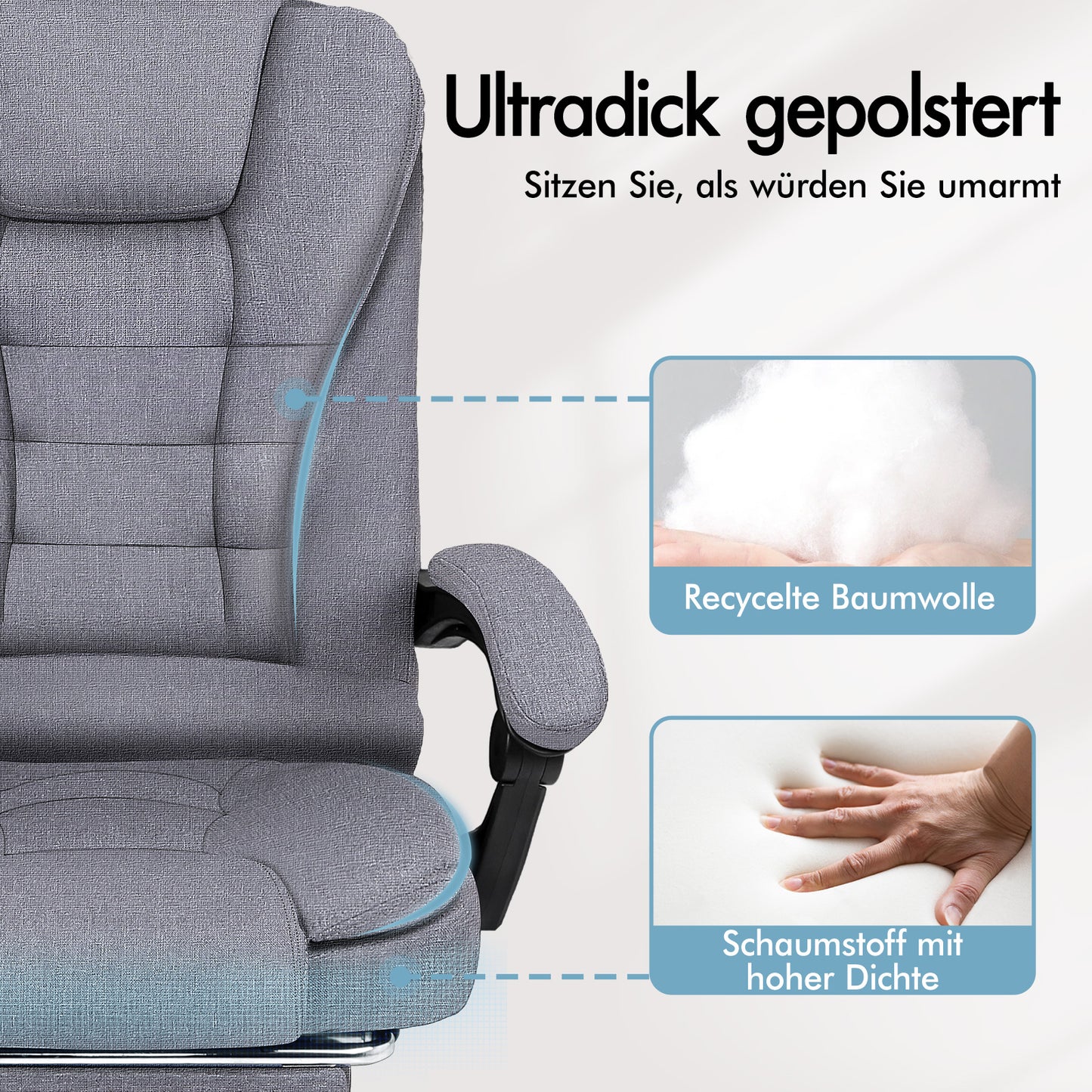 ALFORDSON Massage-Bürostuhl Stoff Beheizter Chef-Computersitz Grau