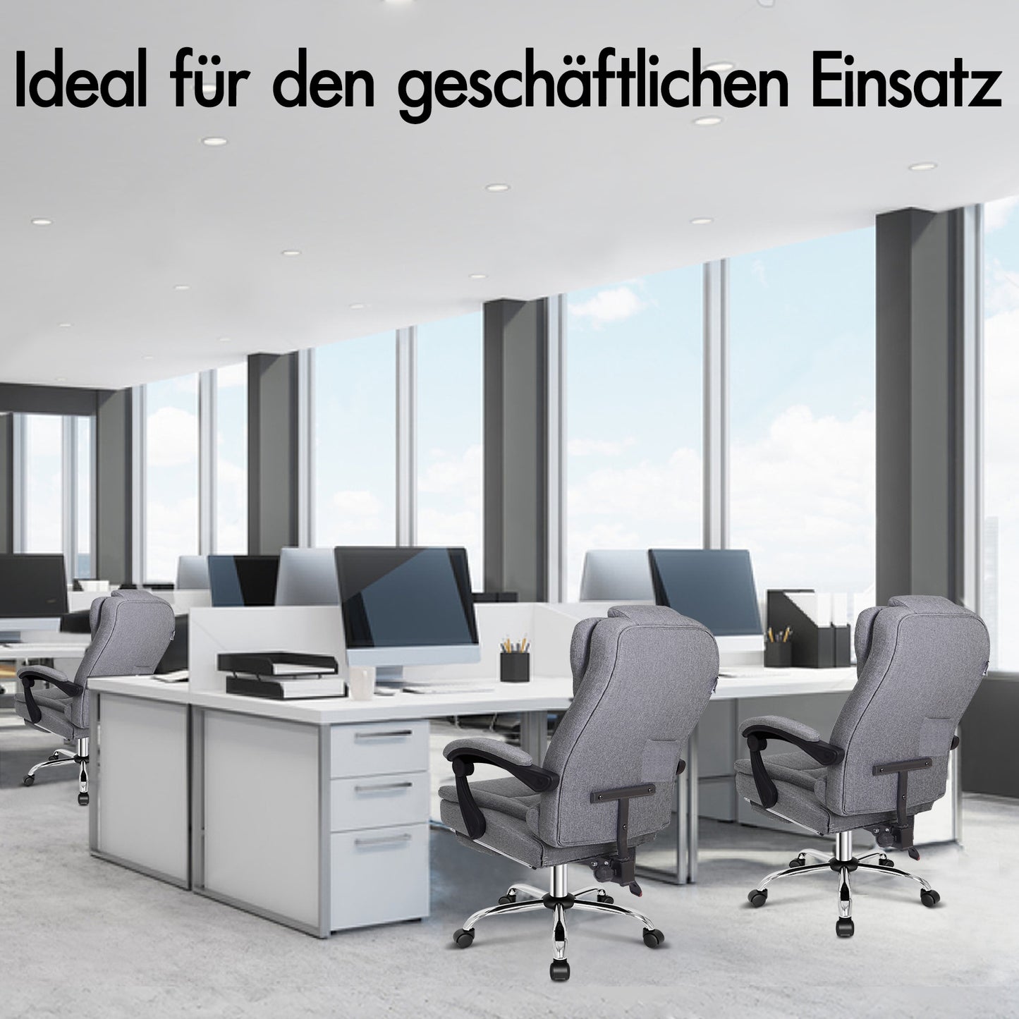 ALFORDSON Massage-Bürostuhl Stoff Beheizter Chef-Computersitz Grau