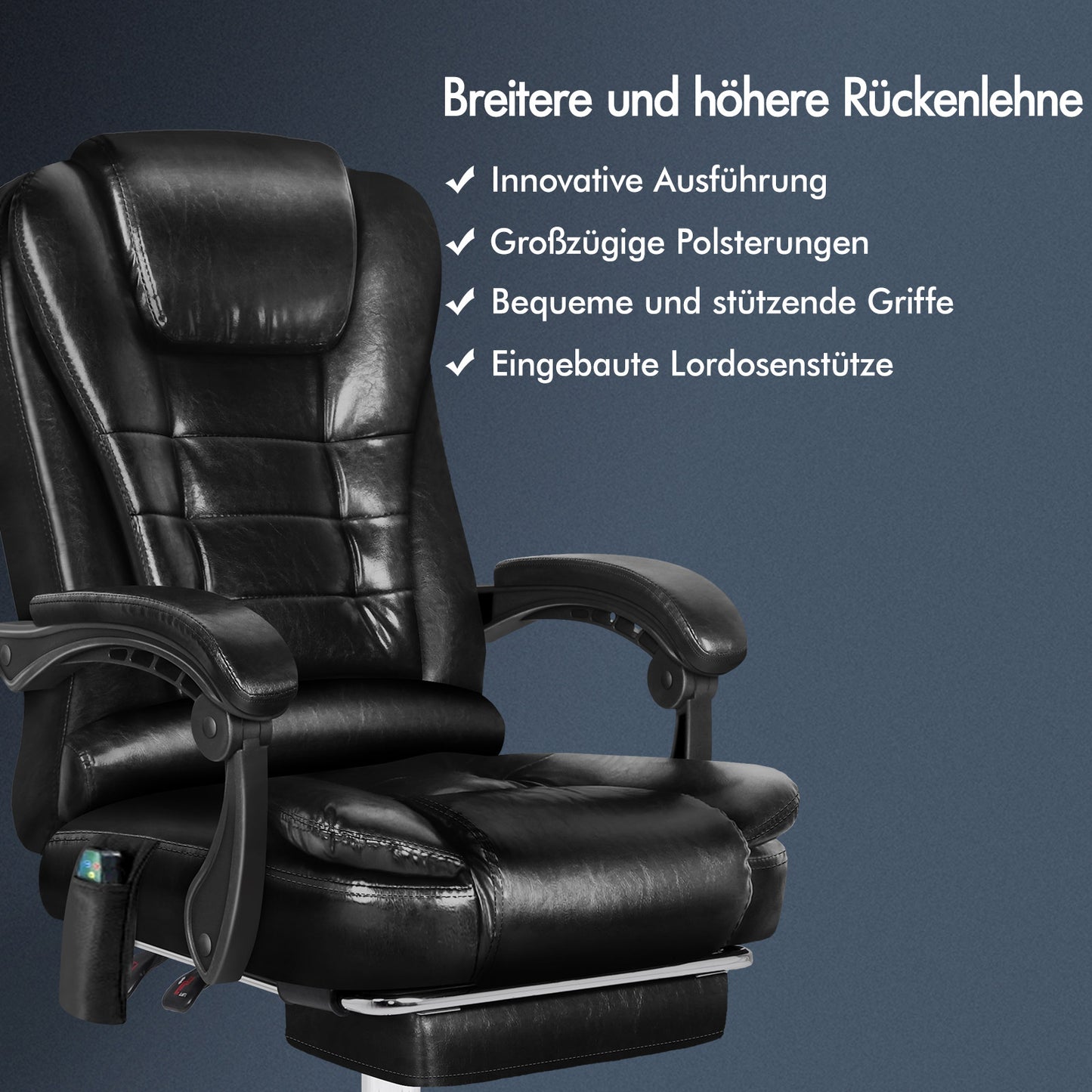 ALFORDSON Massage-Bürostuhl Beheizter Chef-Computersitz Schwarz glänzend