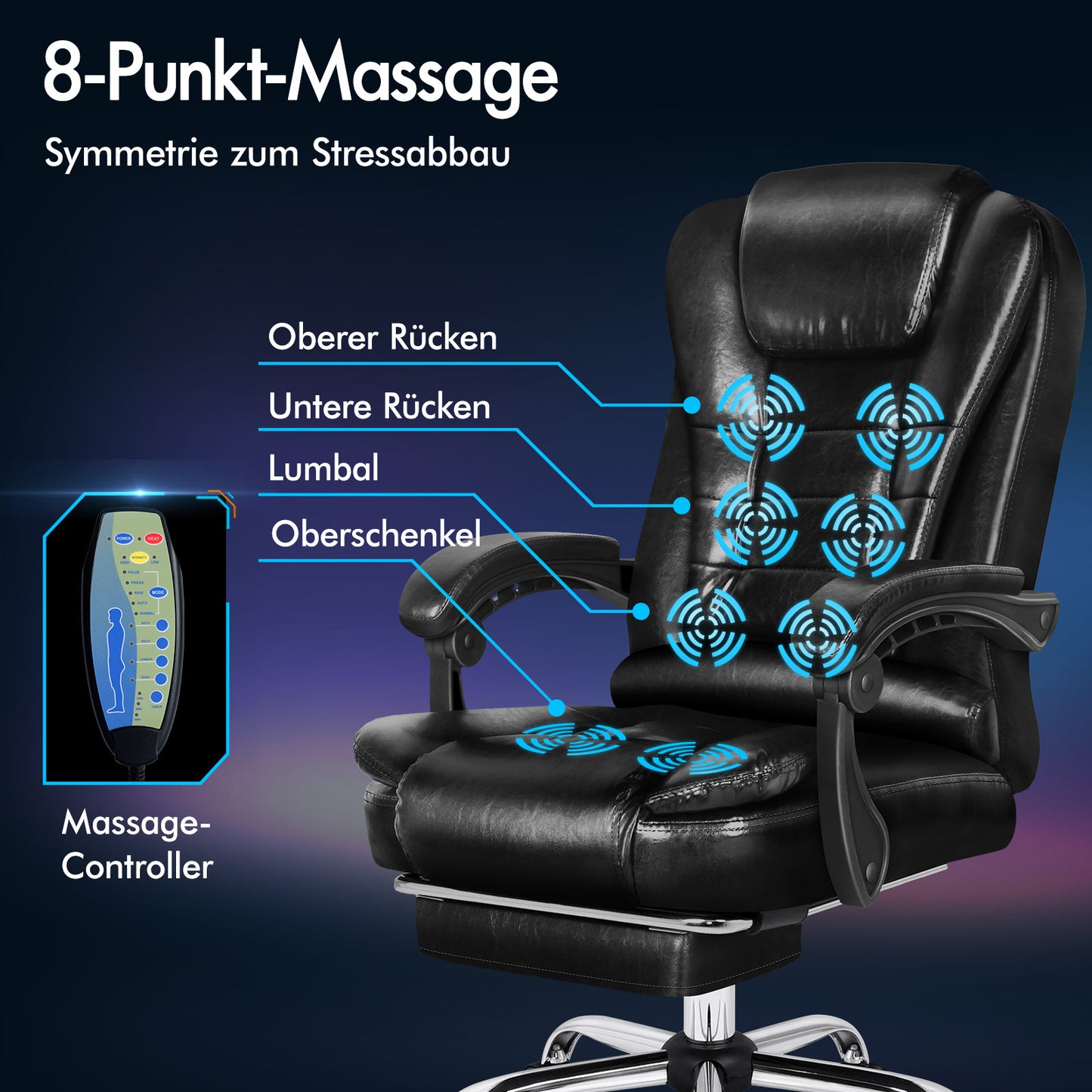 ALFORDSON Massage-Bürostuhl Beheizter Chef-Computersitz Schwarz glänzend