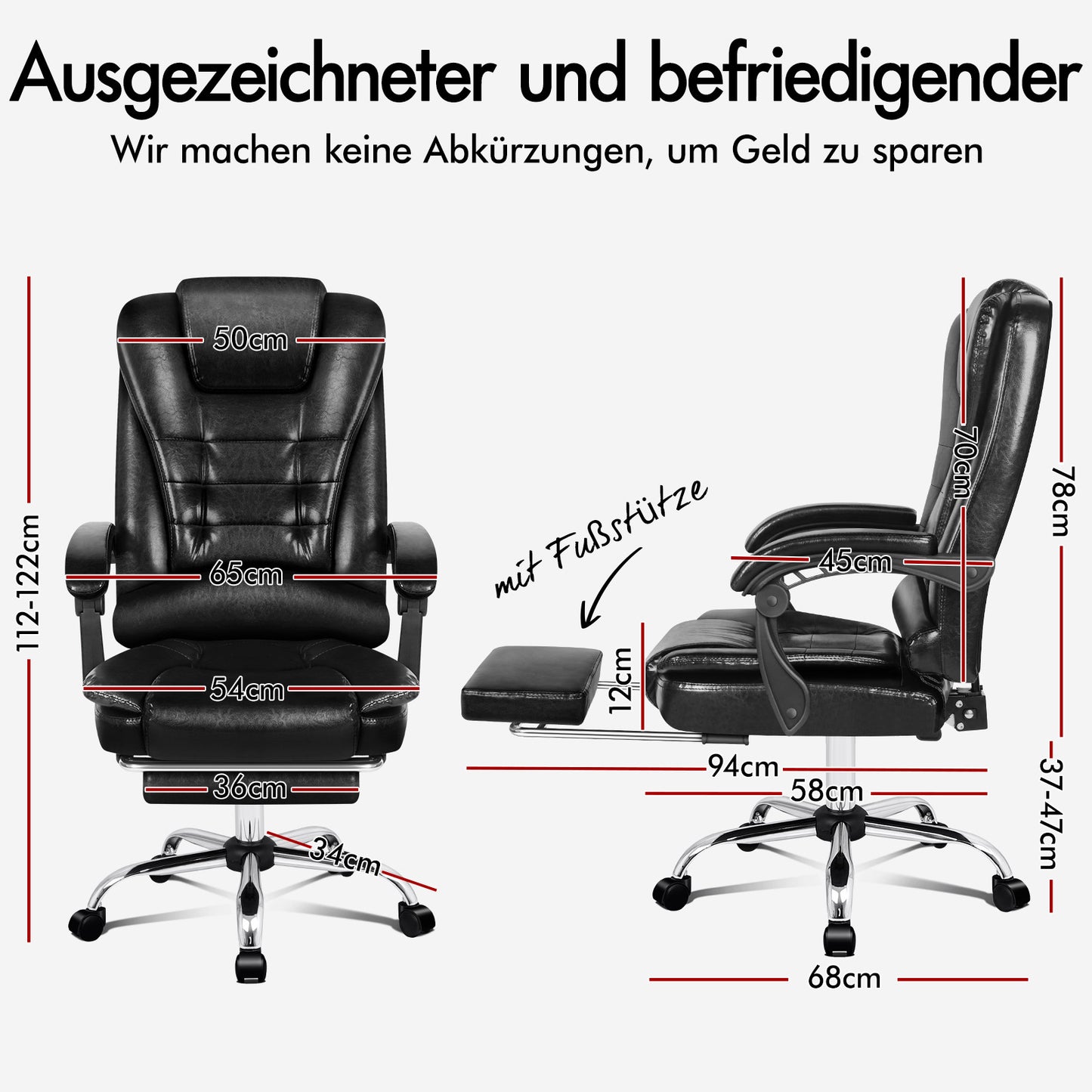 ALFORDSON Massage-Bürostuhl Beheizter Chef-Computersitz Schwarz glänzend