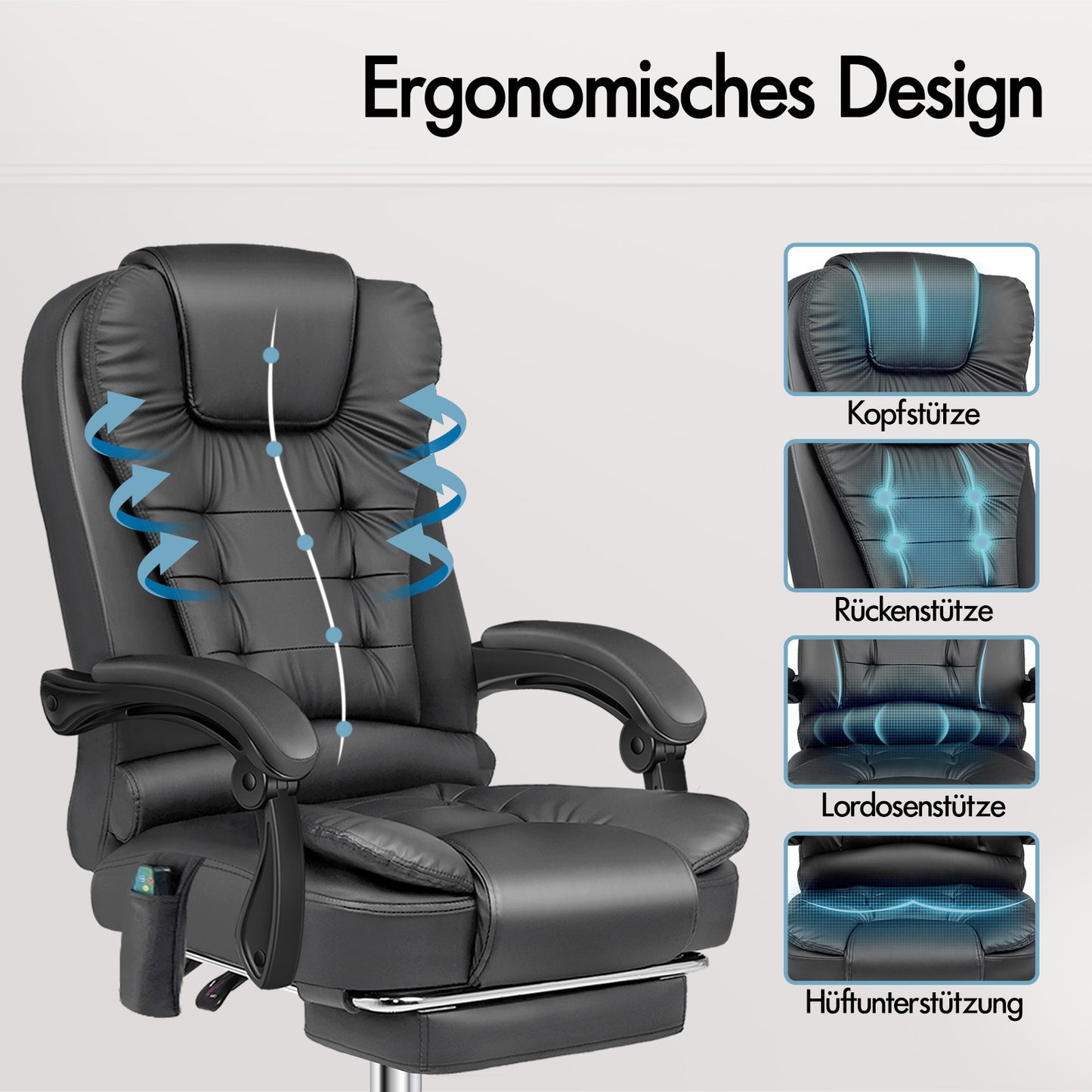 ALFORDSON Massage-Bürostuhl Beheizter Chef-Computersitz Grau