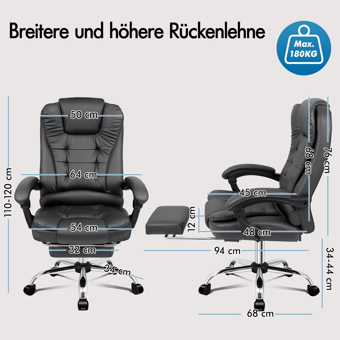 ALFORDSON Massage-Bürostuhl Beheizter Chef-Computersitz Grau