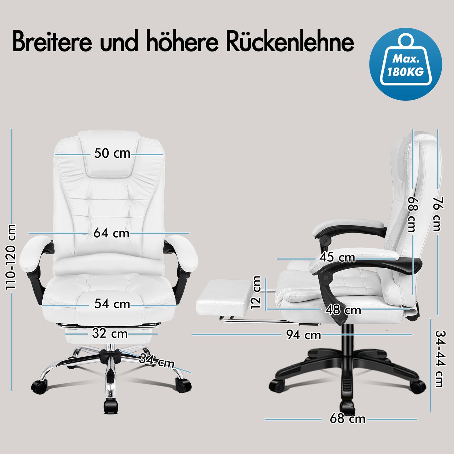 ALFORDSON Massage-Bürostuhl Beheizter Chef-Computersitz Weiß