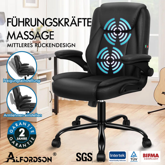 ALFORDSON Massage Bürostuhl Executive Computer Gaming Sitz PU Leder Schwarz